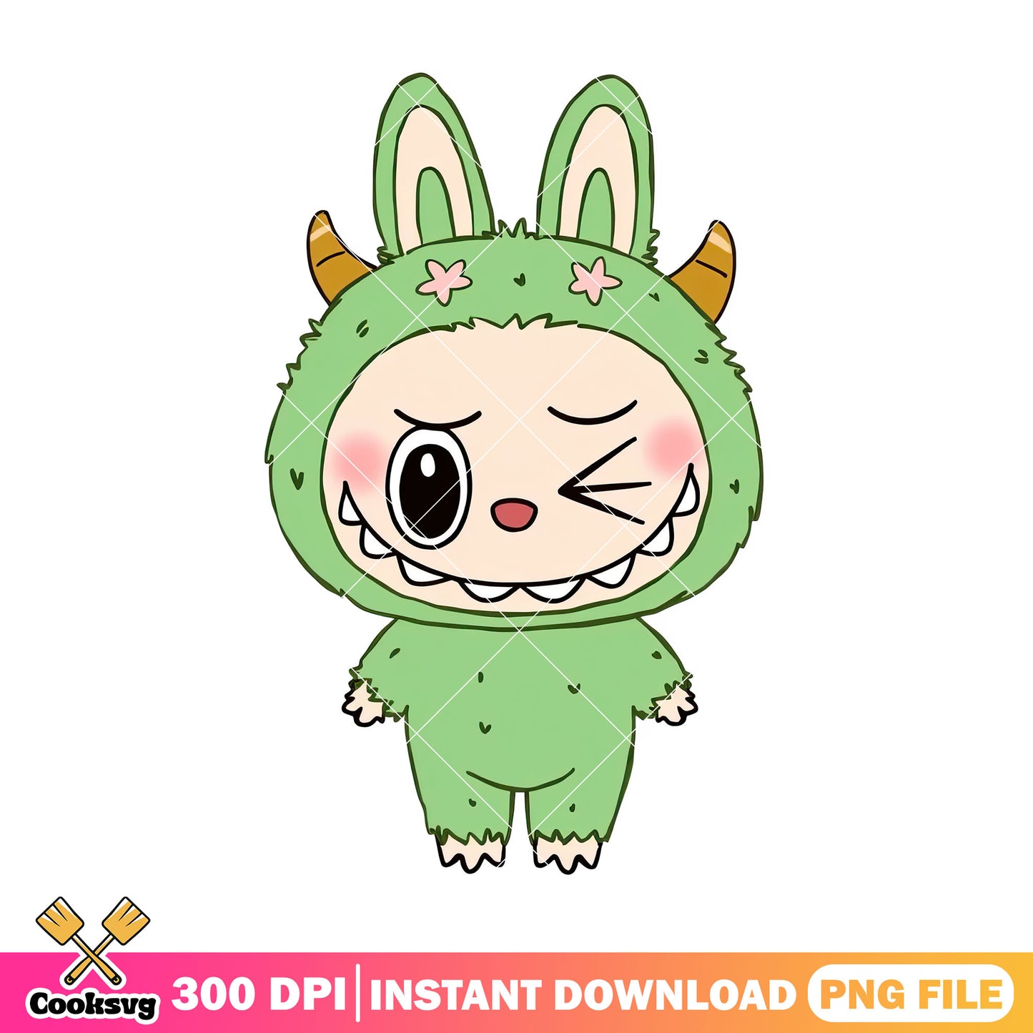 Labubu monster green cute png, labubu green png, labubu popmart png