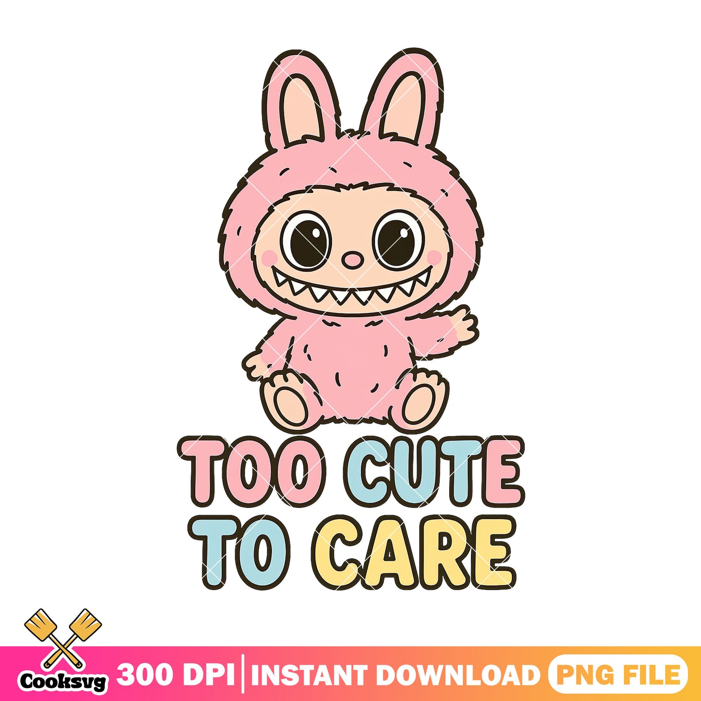 Labubu pink too cute to care png, pink labubu png, love labubu png