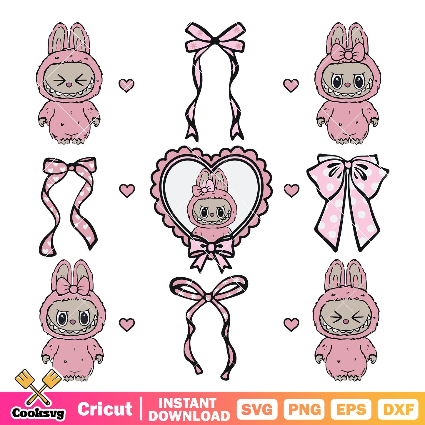 Labubu pink toy bow tie svg, labubu doll pink svg, labubu doll svg