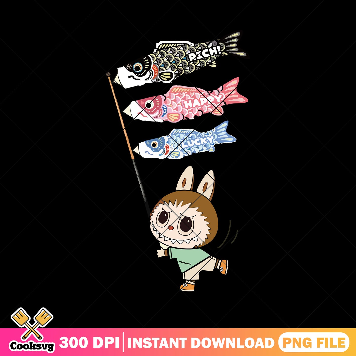 Labubu playing kites png, labubu happy png, labubu plush png