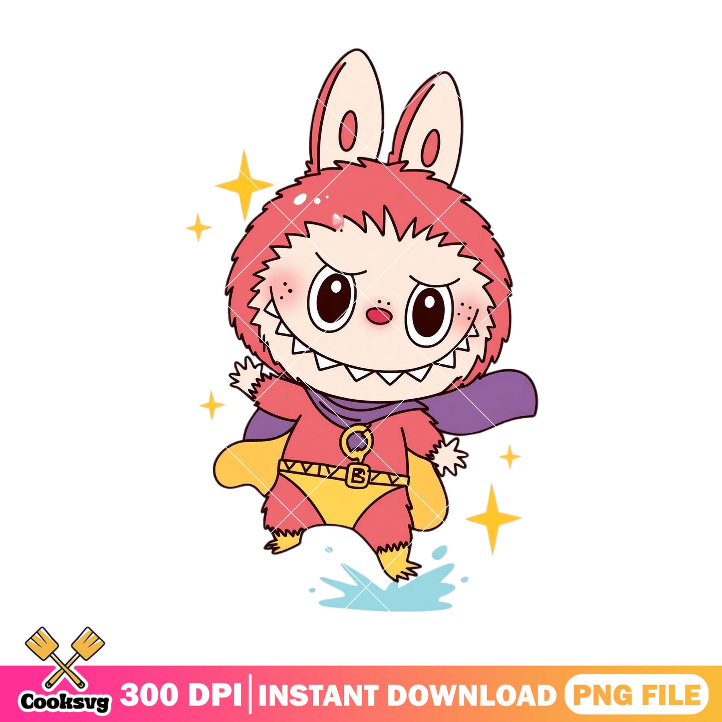 Labubu superhero outfit png, labubu hehe png, labubu costume png