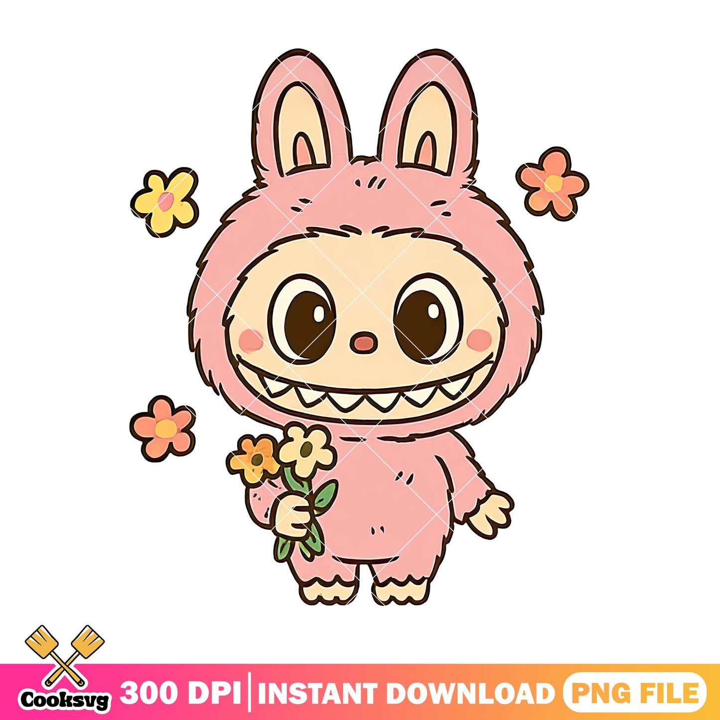 Labubu with flowers png, labubu cartoon png, labubu png