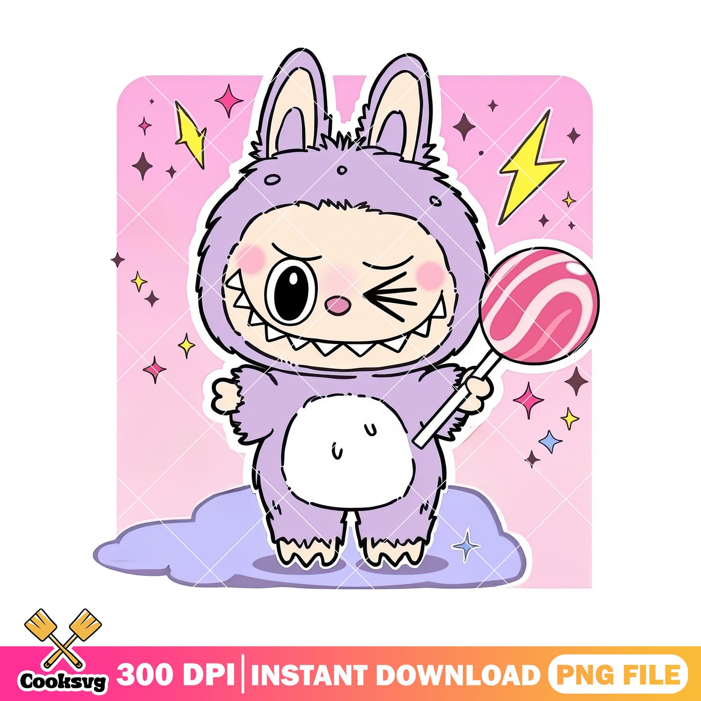 Labubu with lolipop png, labubu purple png, labubu art png