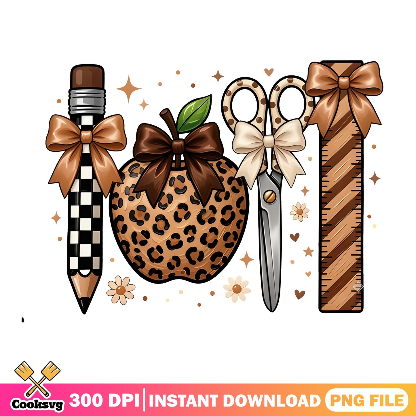 Leopard Teacher Apple Pencil Ruler PNG, Back To School PNG, Teacher Life PNG