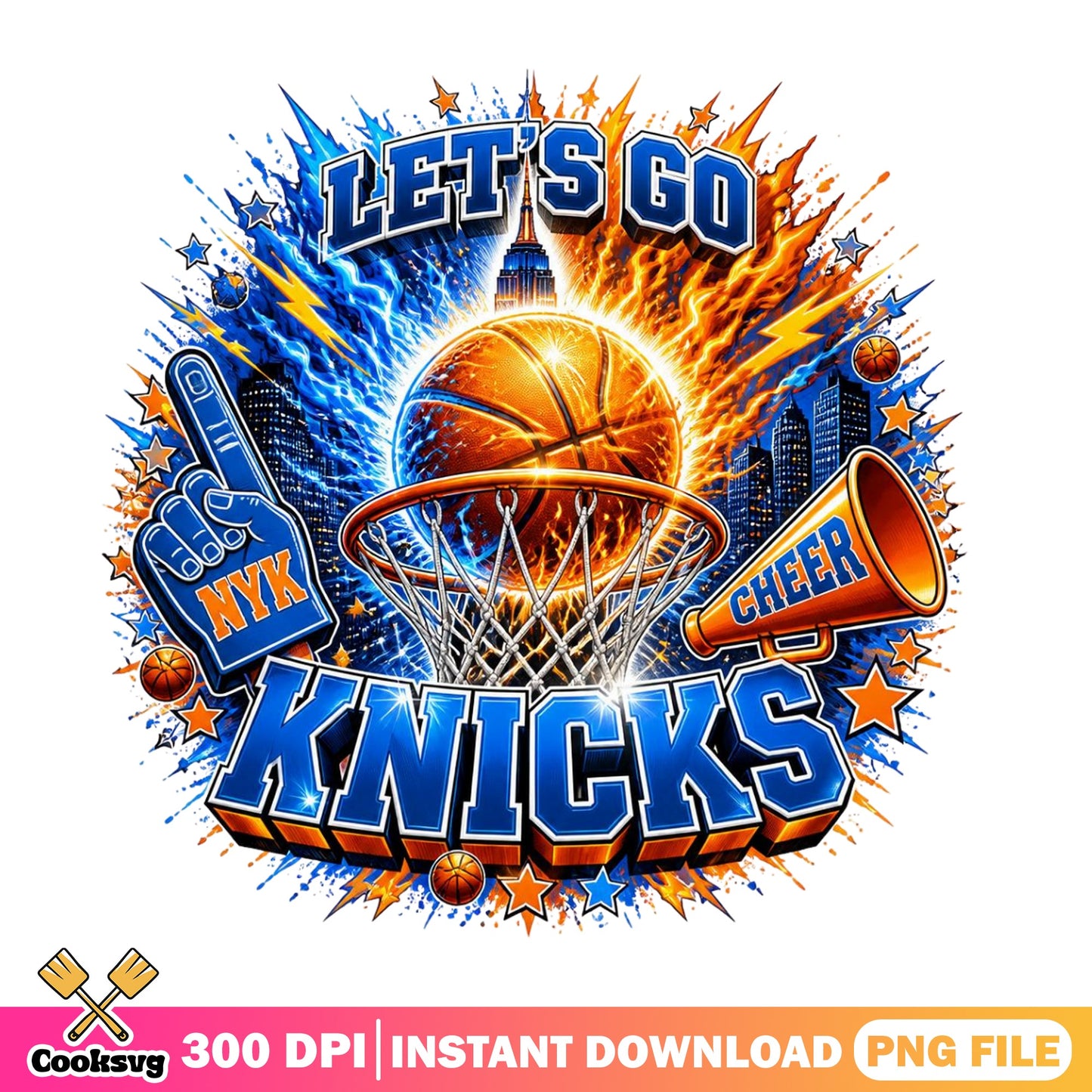 Let's Go Knicks Basketball Fan PNG, NYK Knicks PNG, NBA PNG