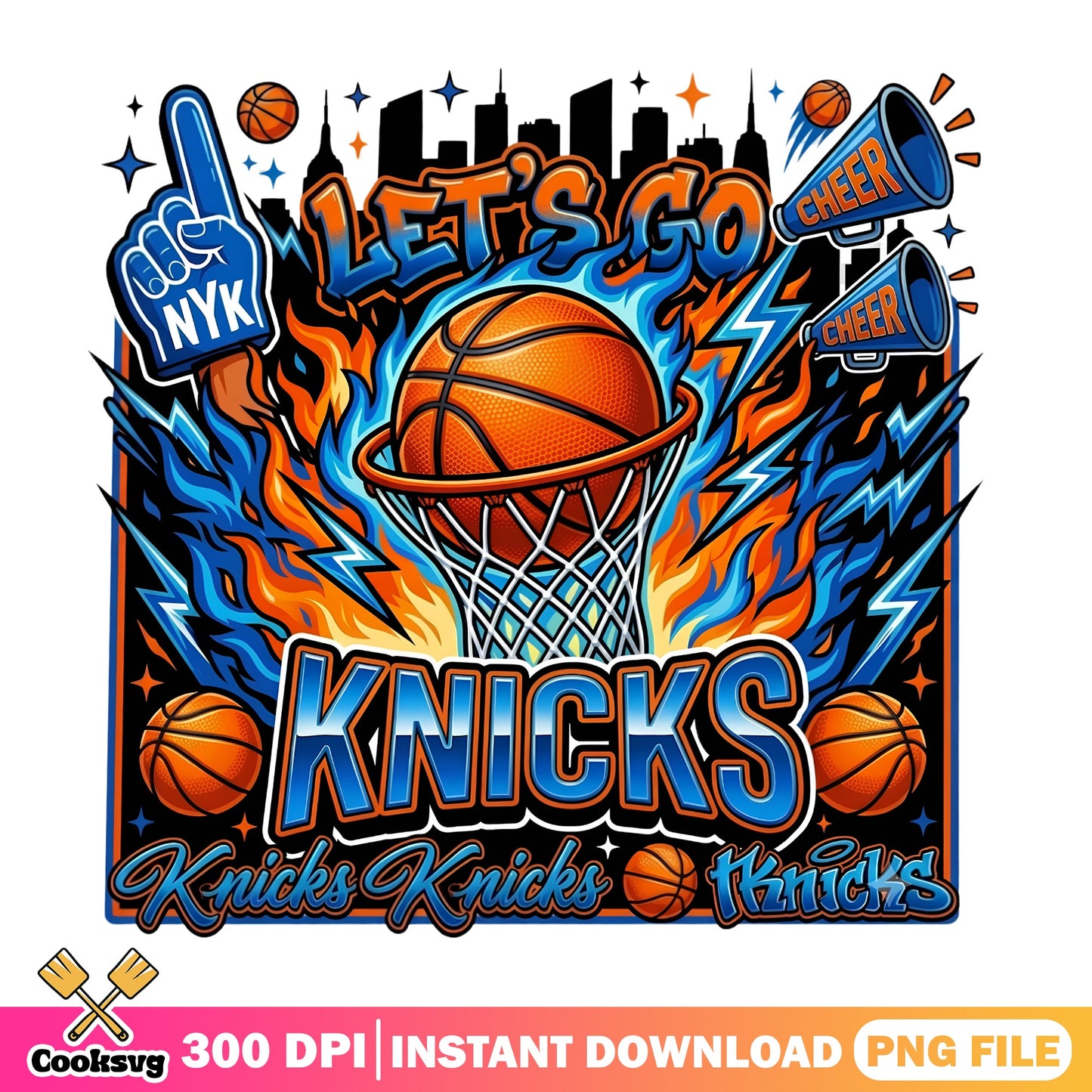 Lets Go Knicks Basketball PNG, New York Knicks PNG, NBA Fan PNG