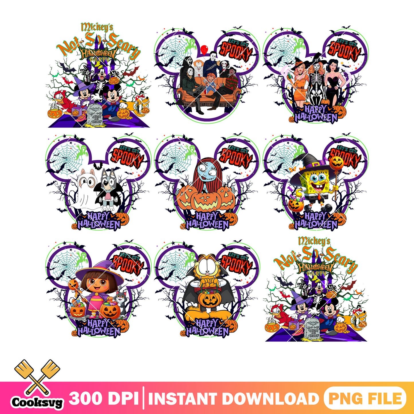 Lets get it spooky png bundle, skeletone costume png, scary pumpkin png