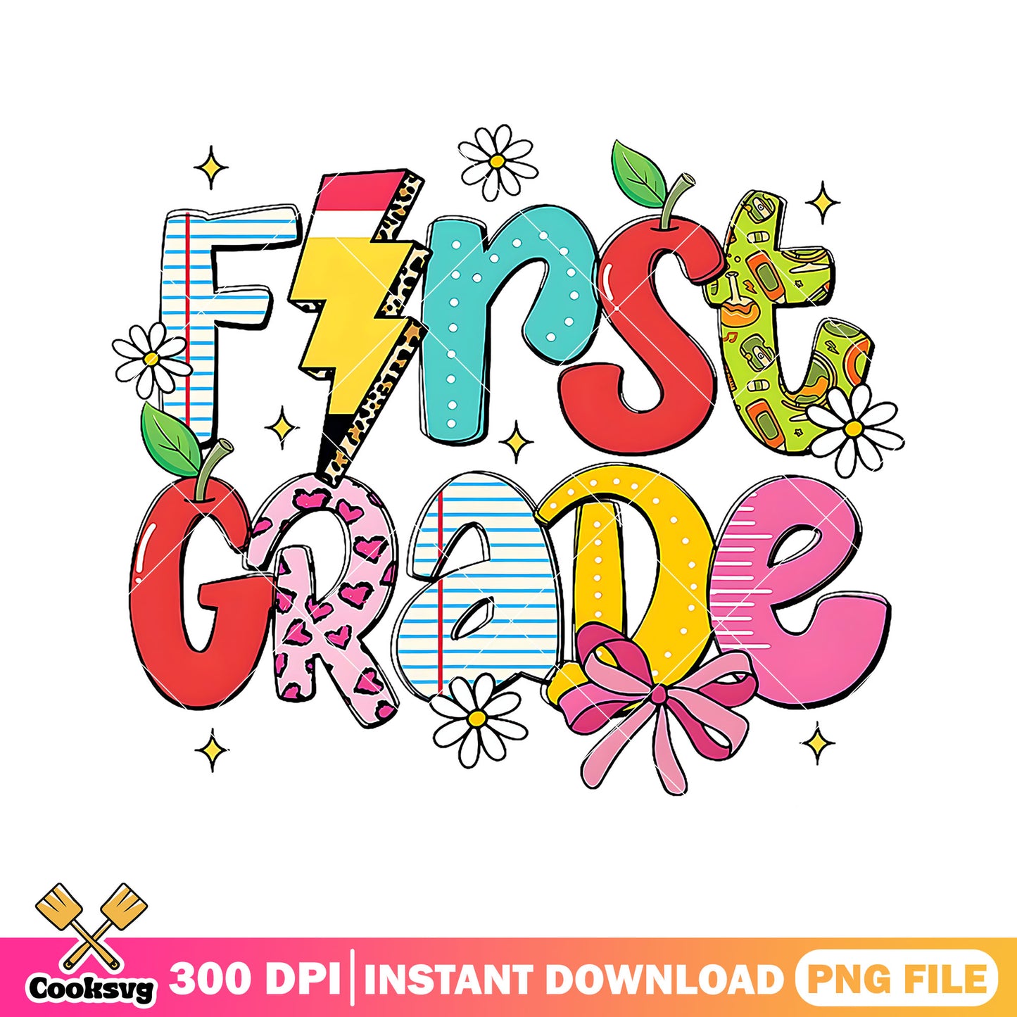 Lightning first grade png, colors font png, go back to school png