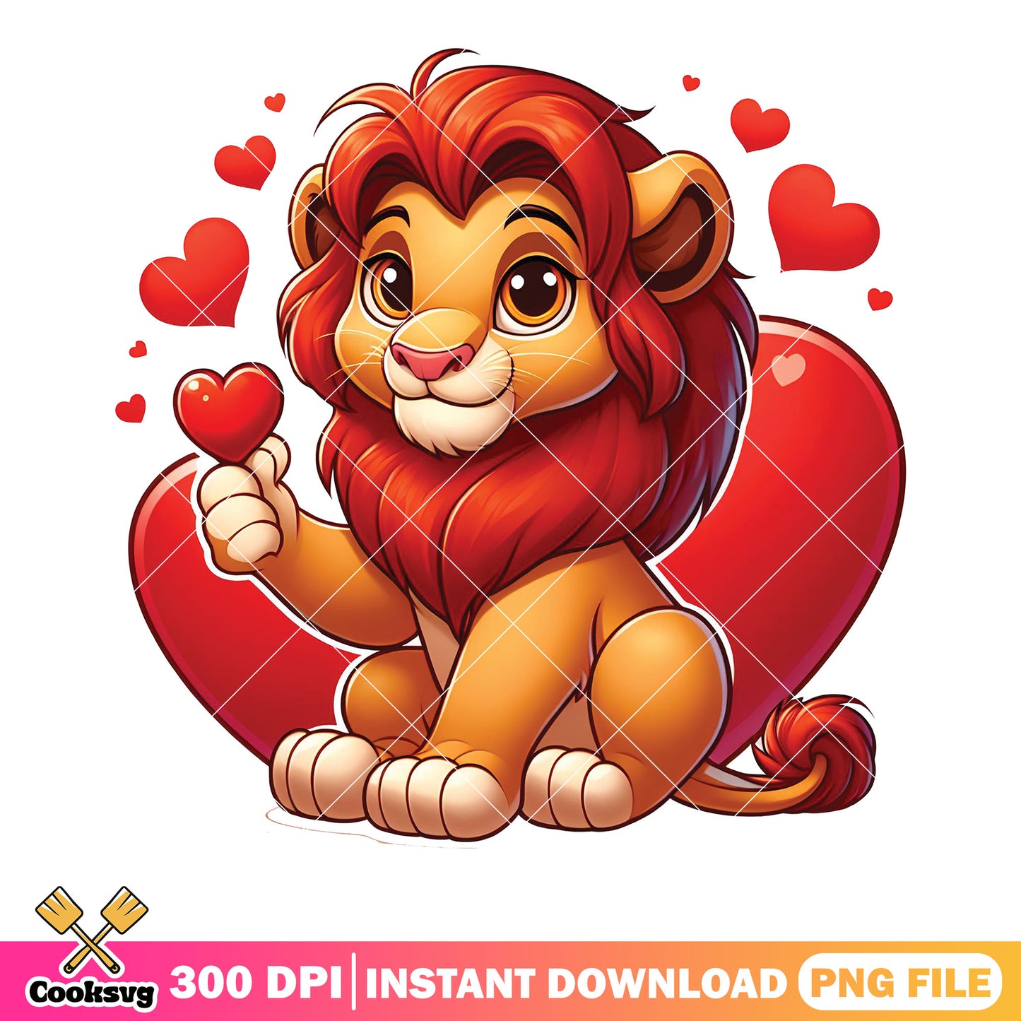 Lion king red heart valentine png, simba lion png, valentine heart png