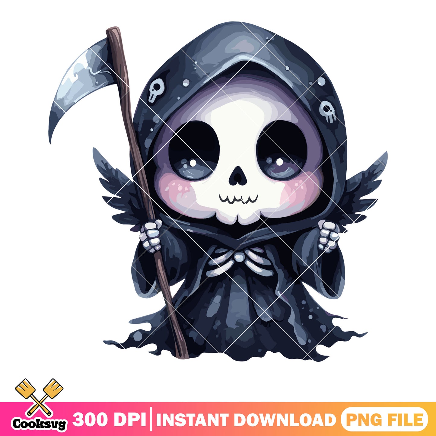 Little Death sickle png, blalck hooded cloak png, halloween night png