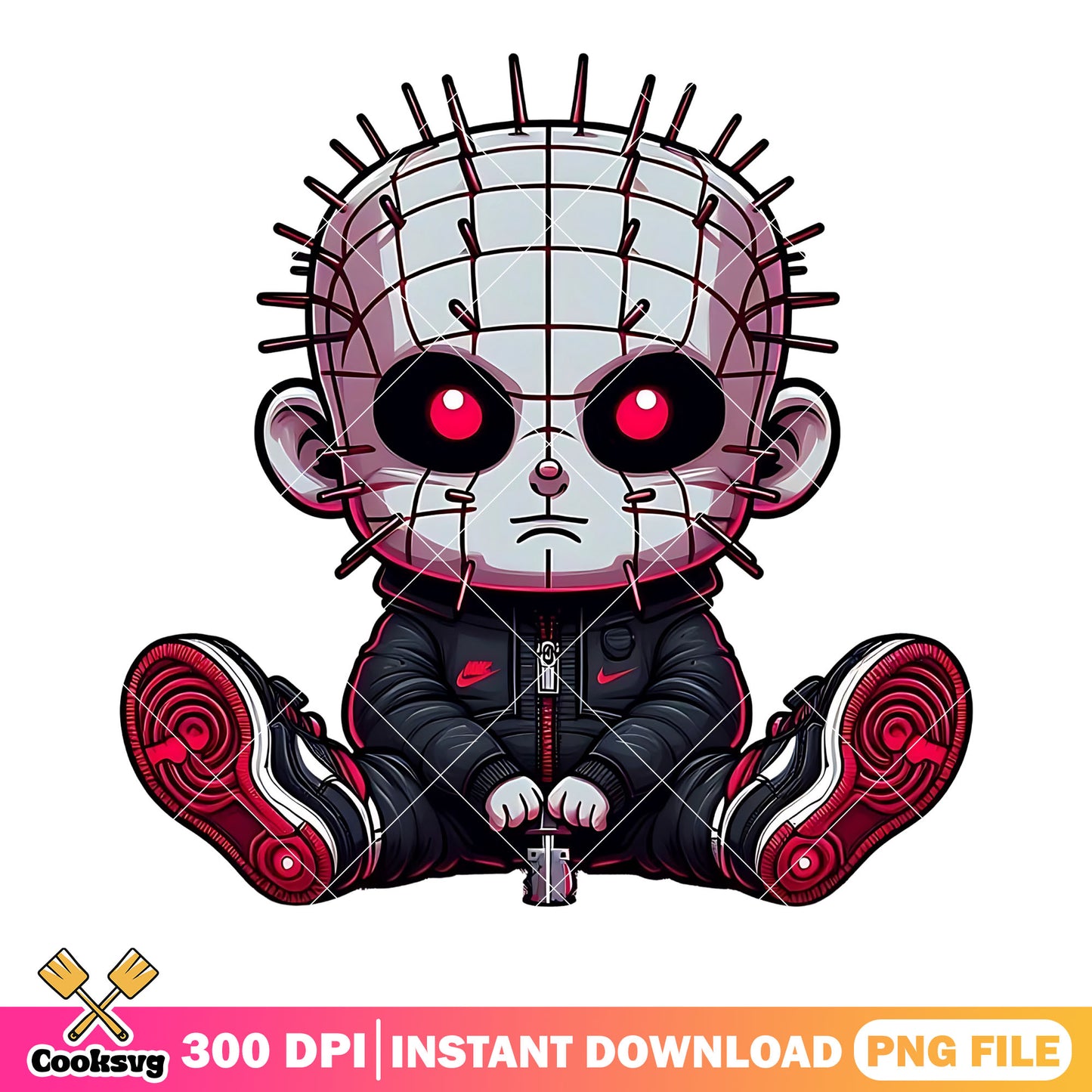 Little pinhead png, spooky halloween png, nike jacket png