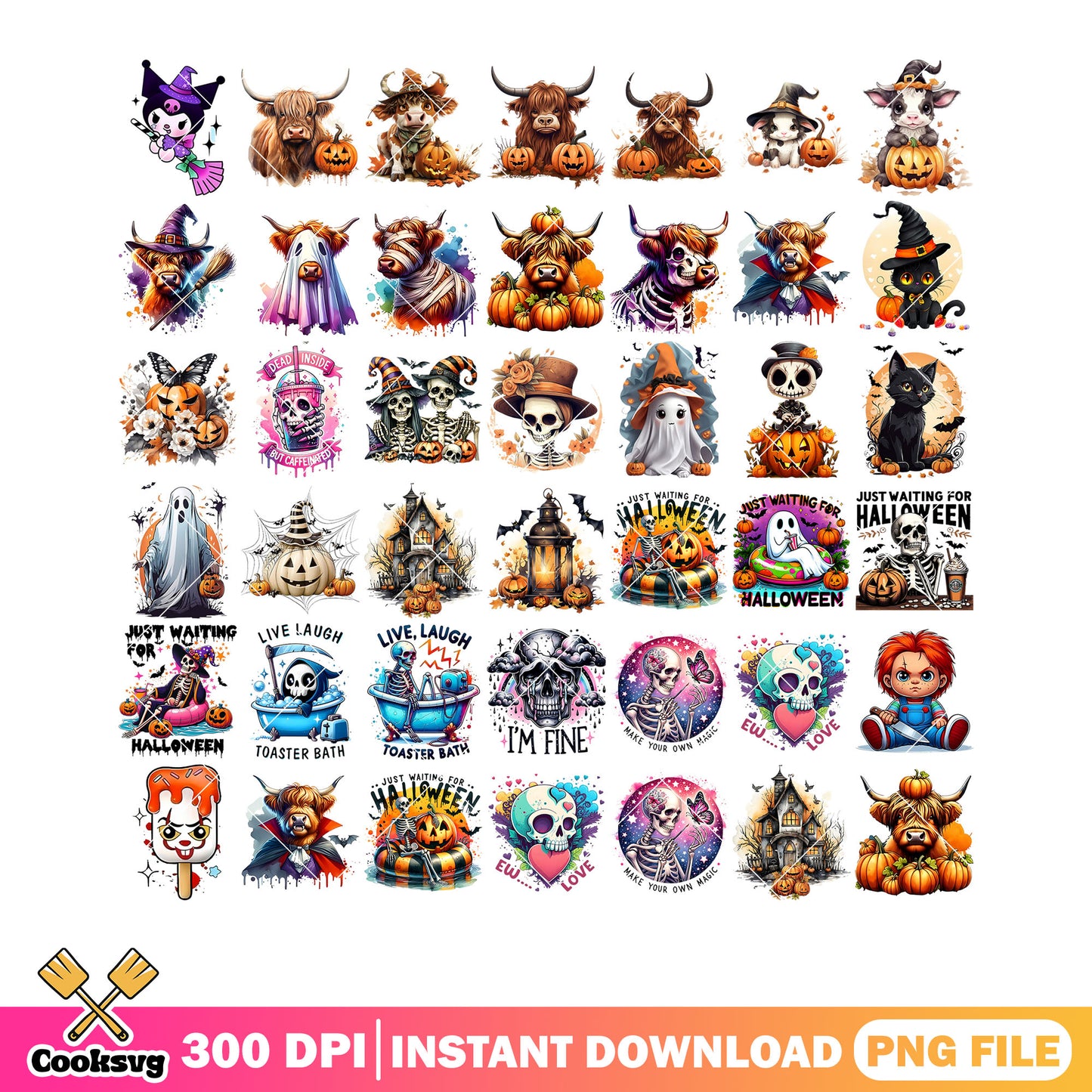 Live laugh toaster bath png bundle, skeleton costume png, chucky doll png