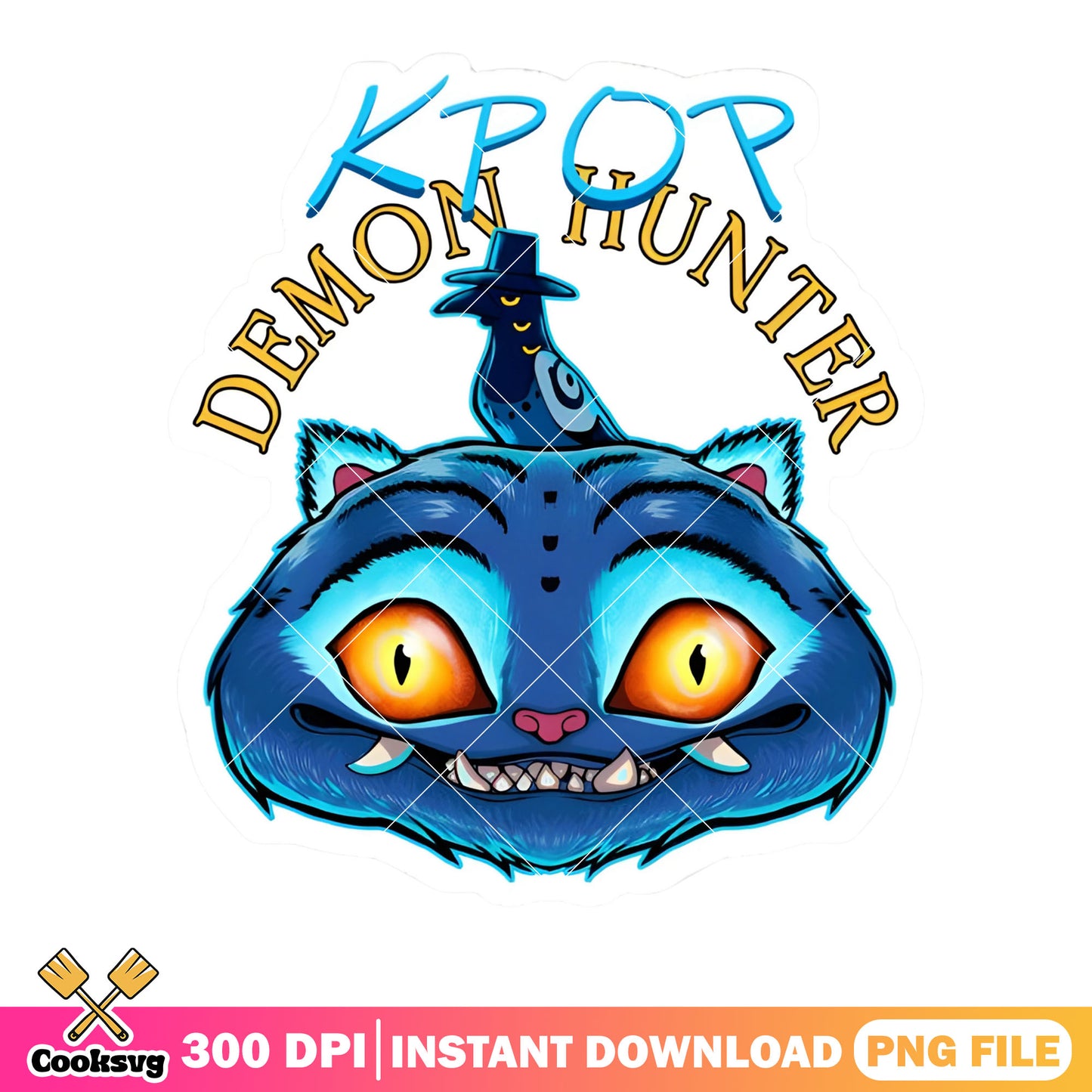 Logo kpop demon hunters png, blue cat png, black crow png
