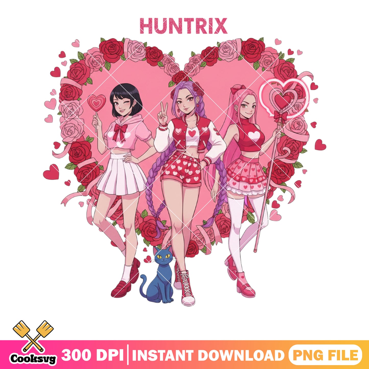 Lovely huntrix team png, valentines heart png, kpop demon hunters png