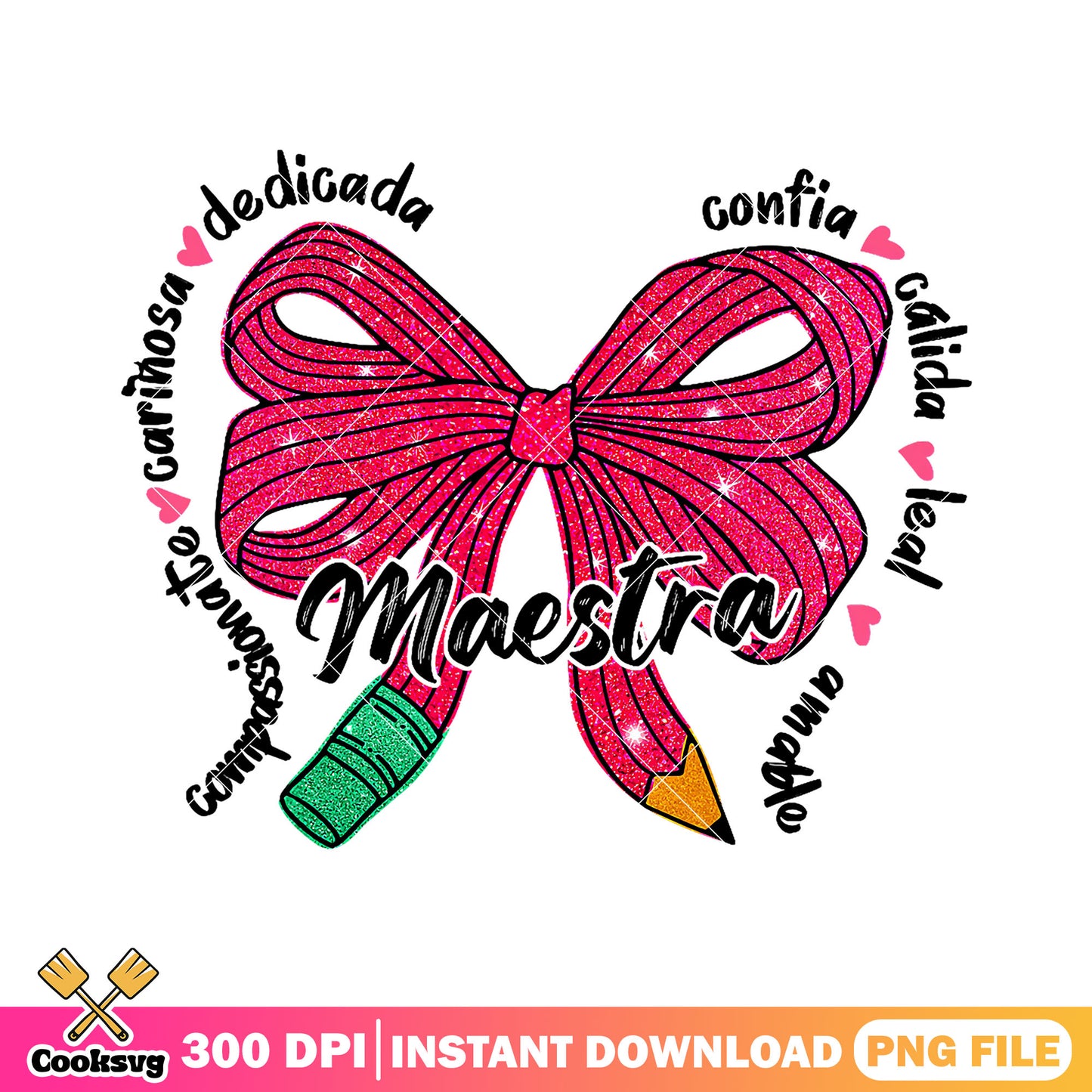 Maestra file design png, love bow png, happy back to school png
