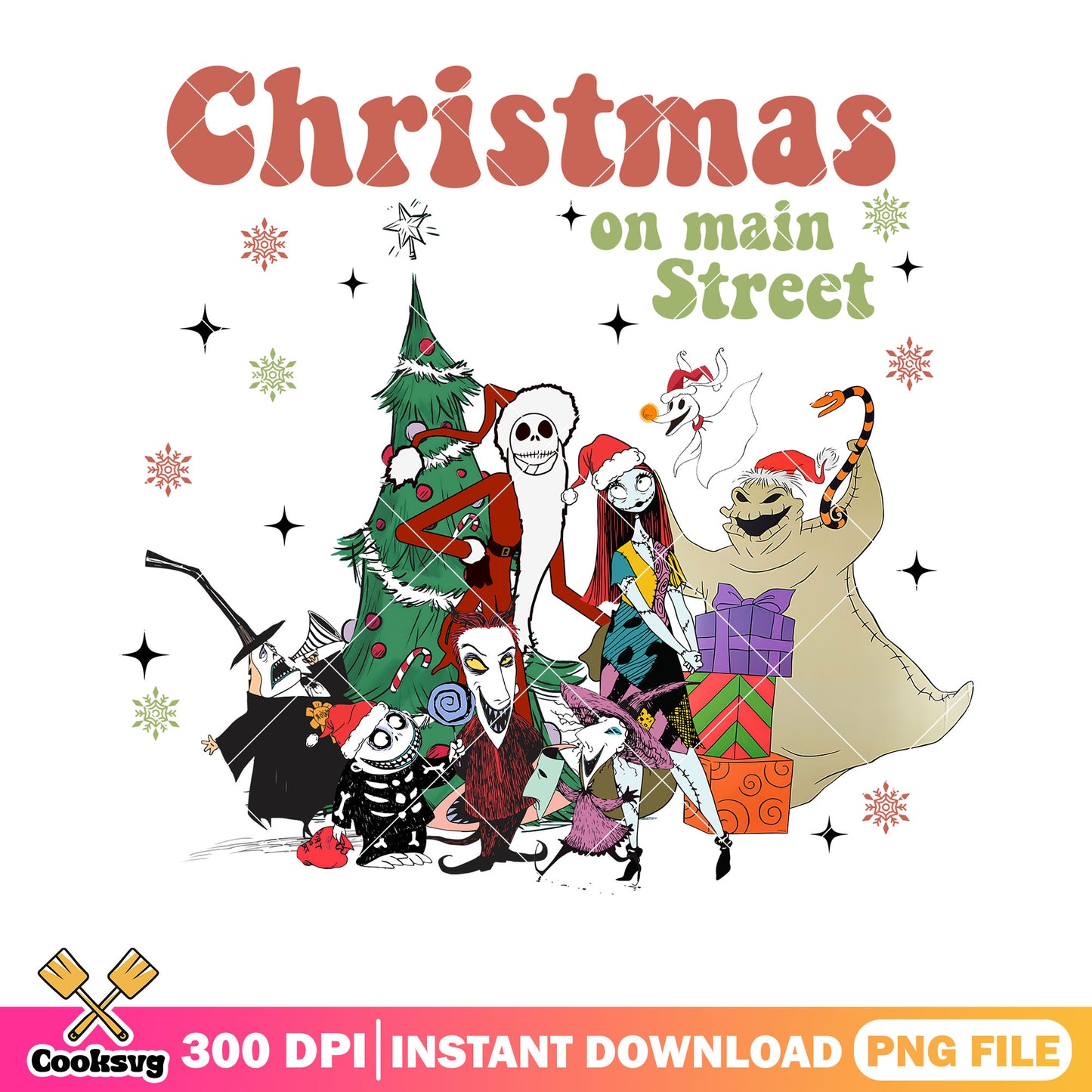 Main street christmas png, christmas tree png, jack skelington png