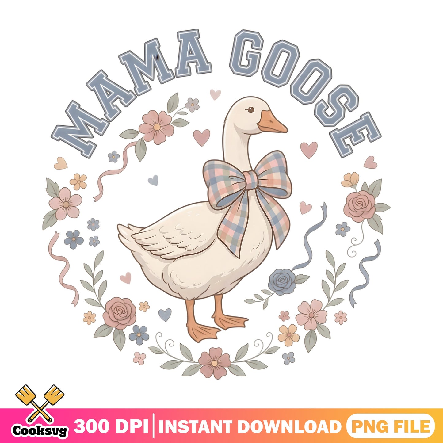 Mama Goose Floral PNG, Cute Goose Bow PNG, Mother's Day PNG