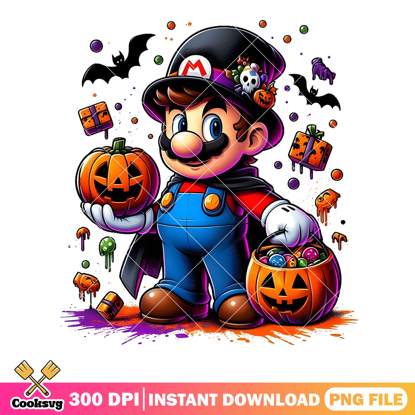 Mario Halloween png, wicker pumpkin png, Nintendo Halloween png