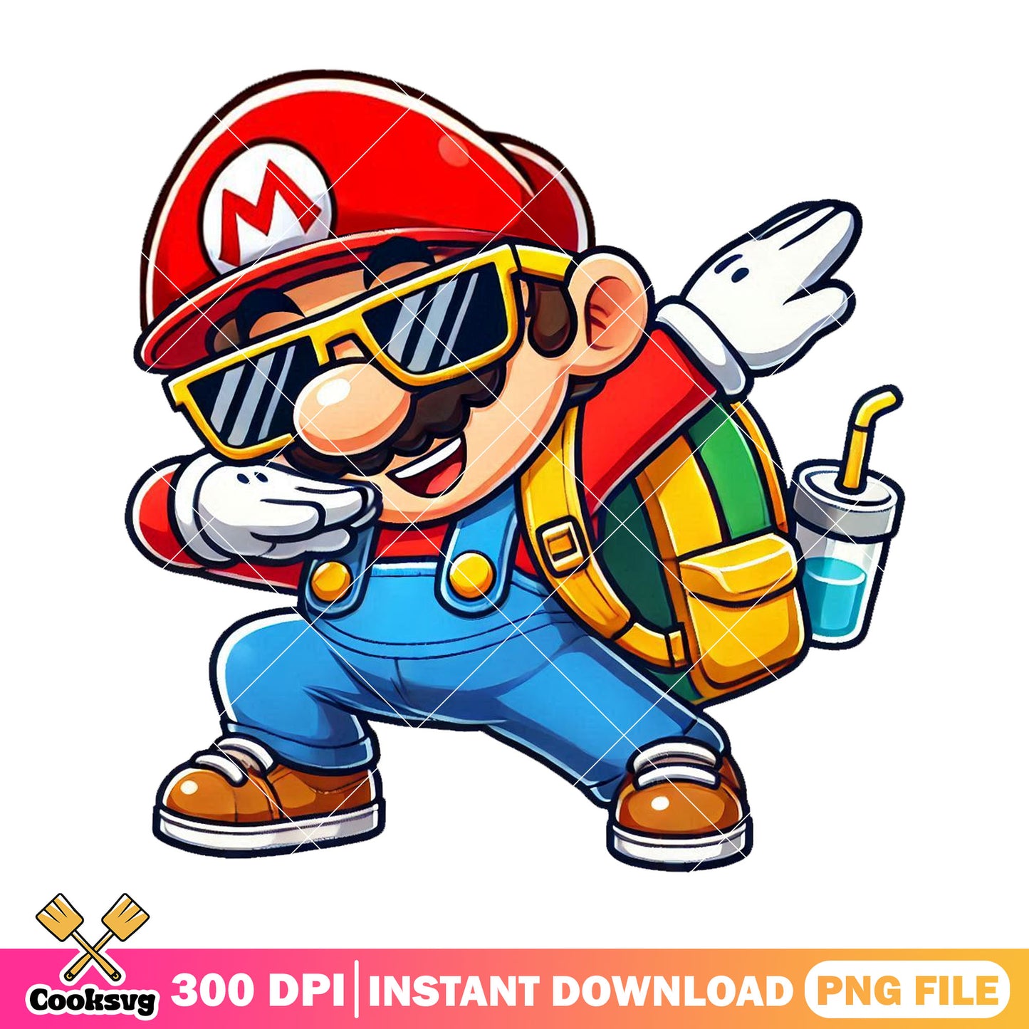 Mario chibi sunglasses png, mario game png, back to school art png