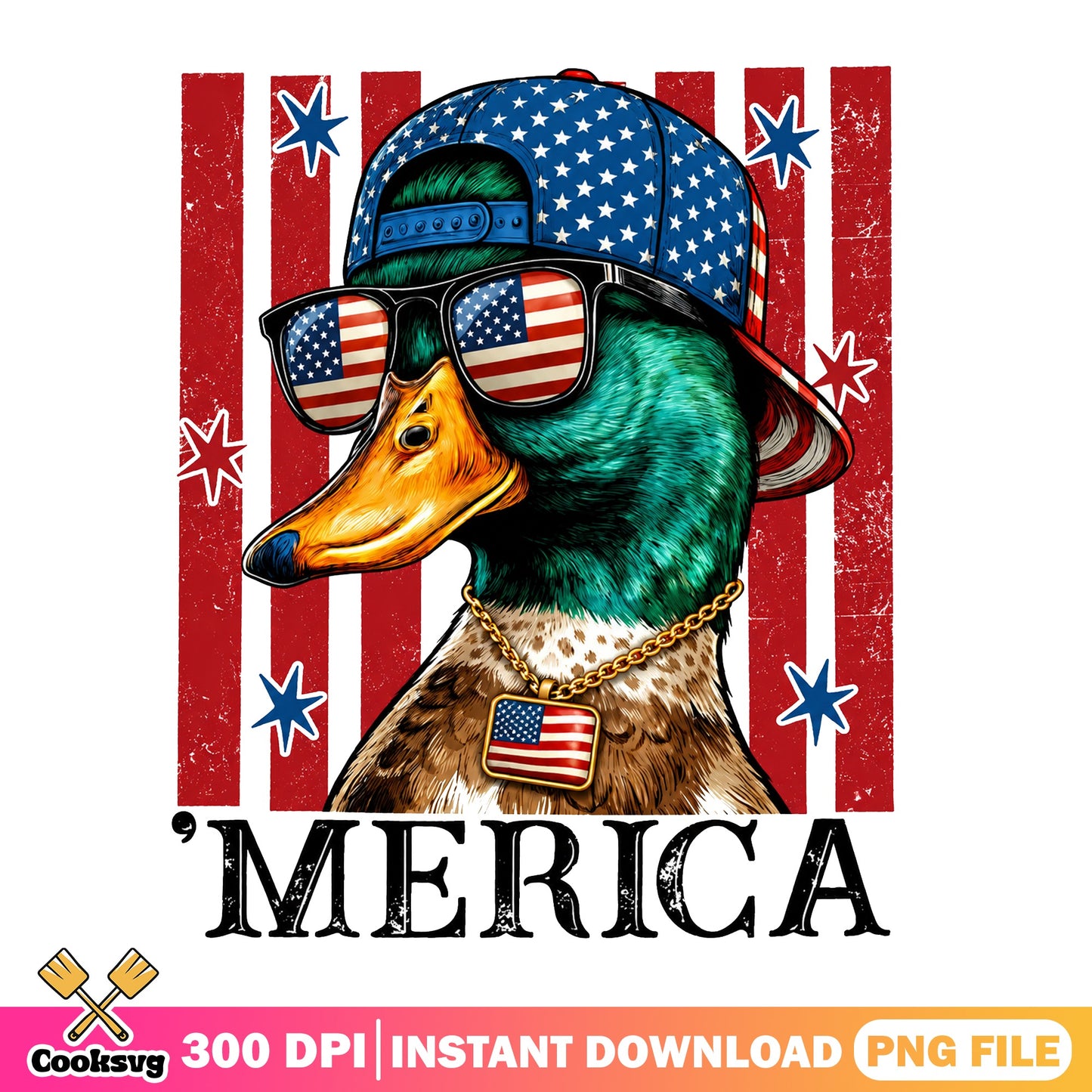 Merica Duck 4th Of July PNG, American Flag Duck PNG, Patriotic Duck PNG