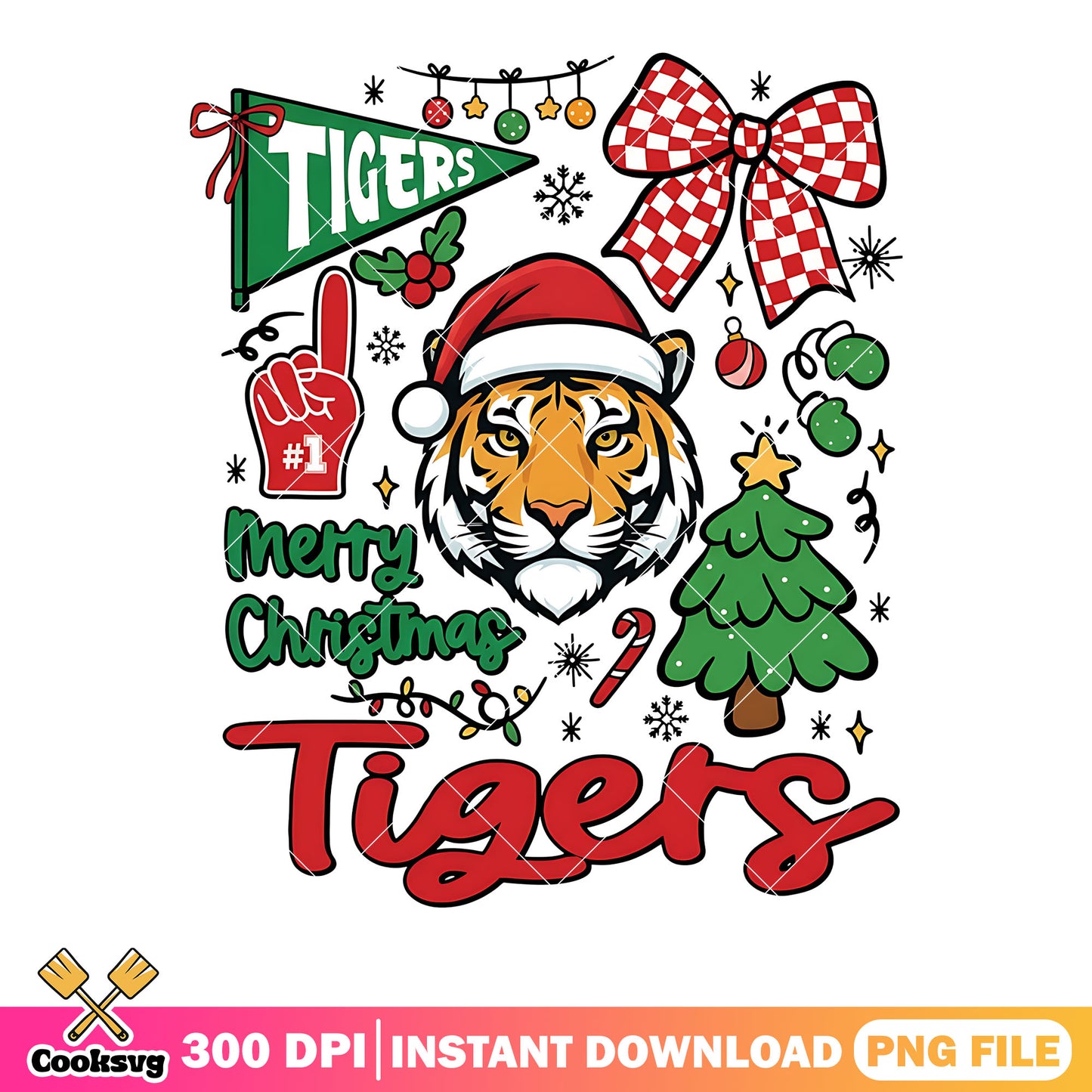 Merry christmas tigers png, christmas tree png, santa hat png