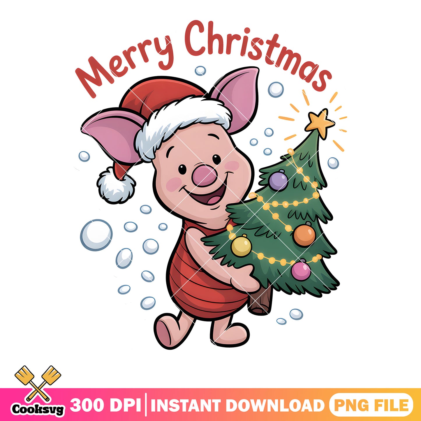 Merry xmas tree piglet png, christmas tree png, pooh friends png
