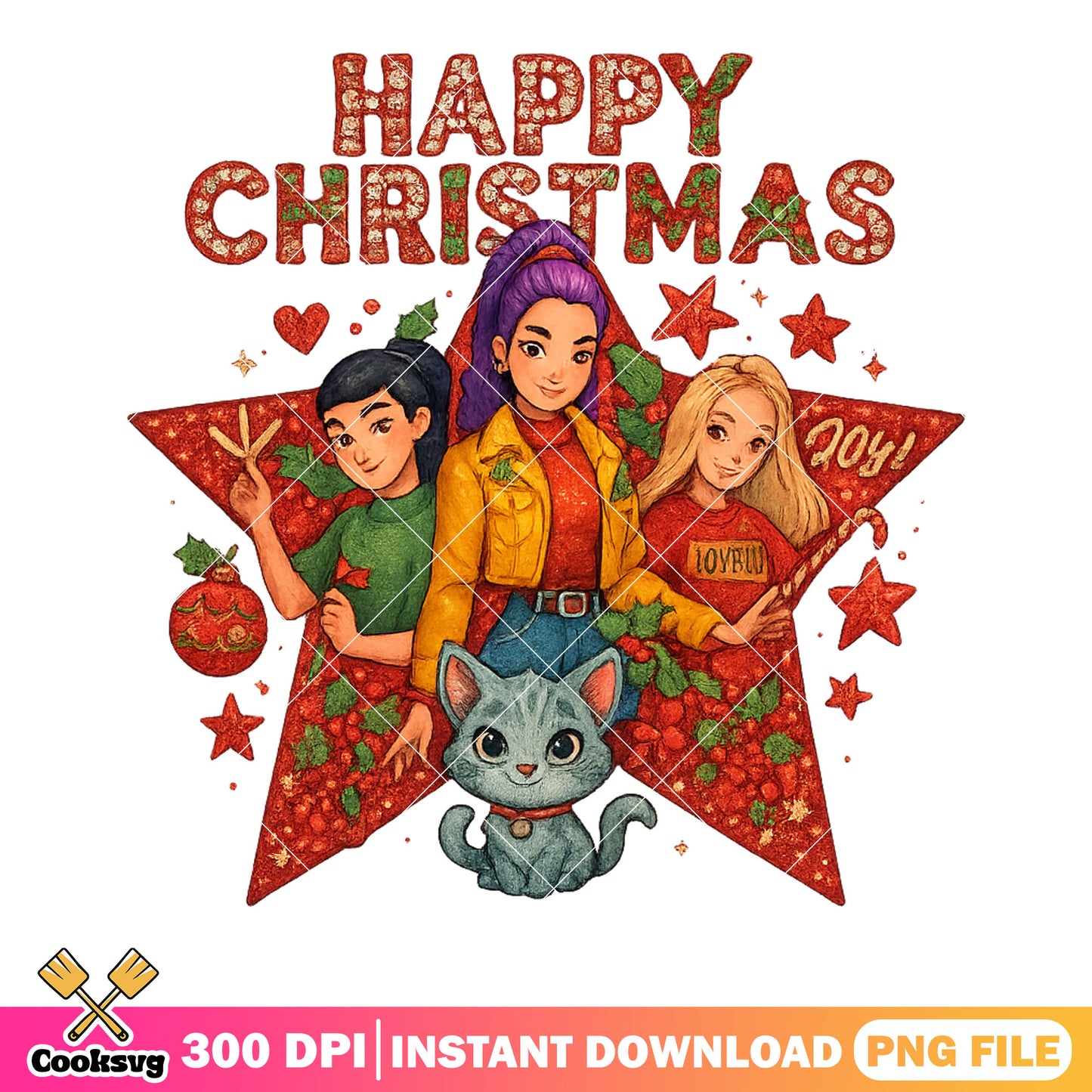Mexico huntrix christmas png, kpop demon hunters png, derpy cat png