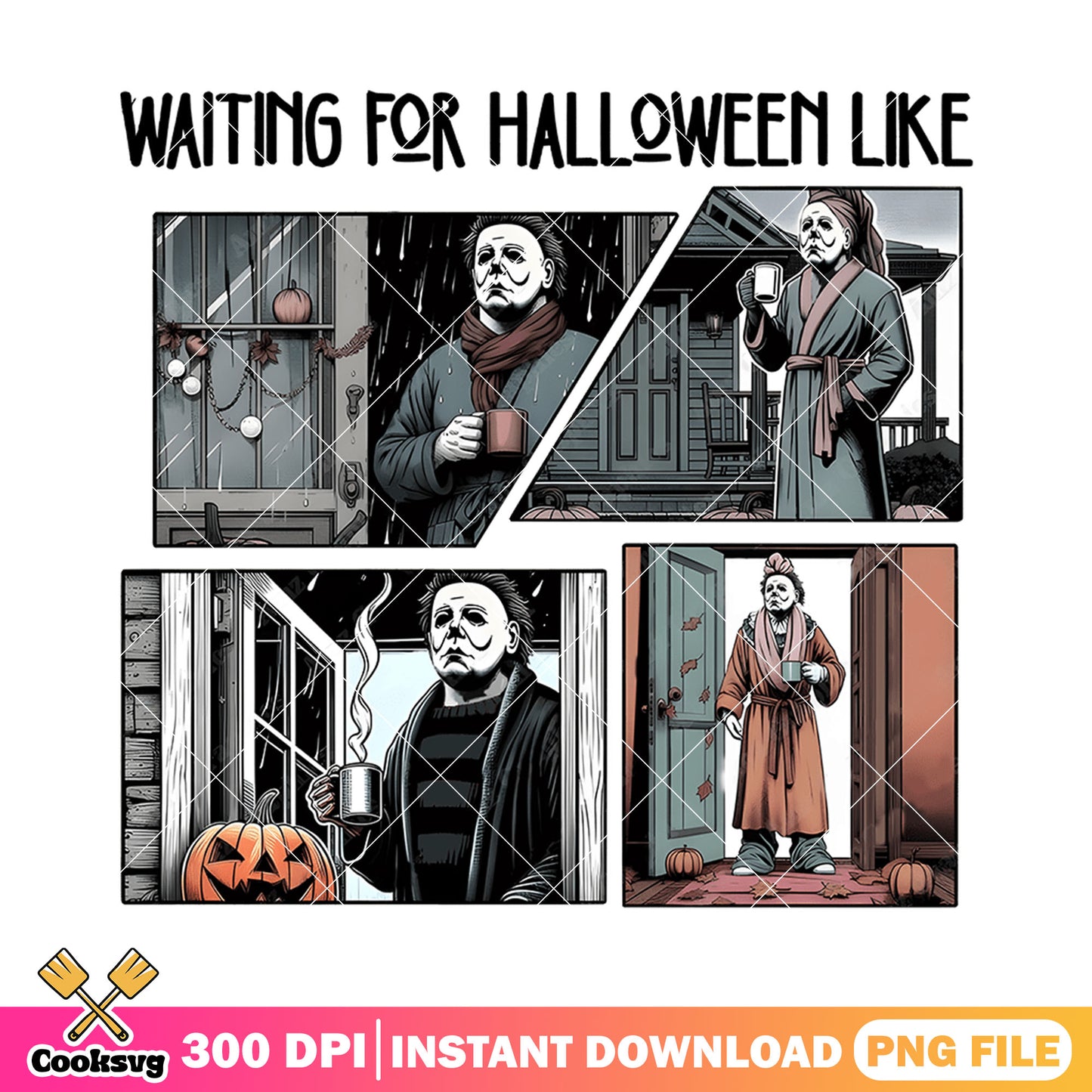 Michael myers relaxing coffee png, horror movie png, halloween png