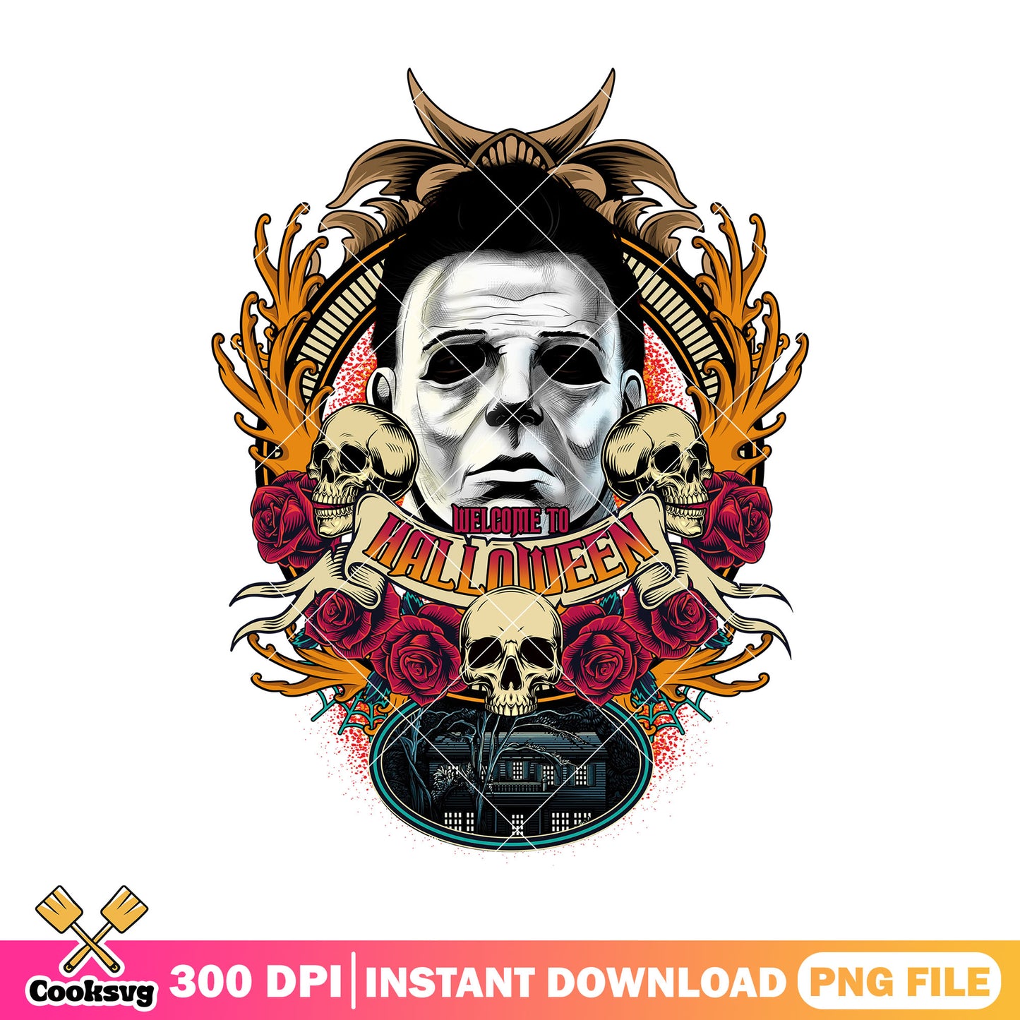 Micheal Myers image skull png, halloween movie png, skull tattoopng
