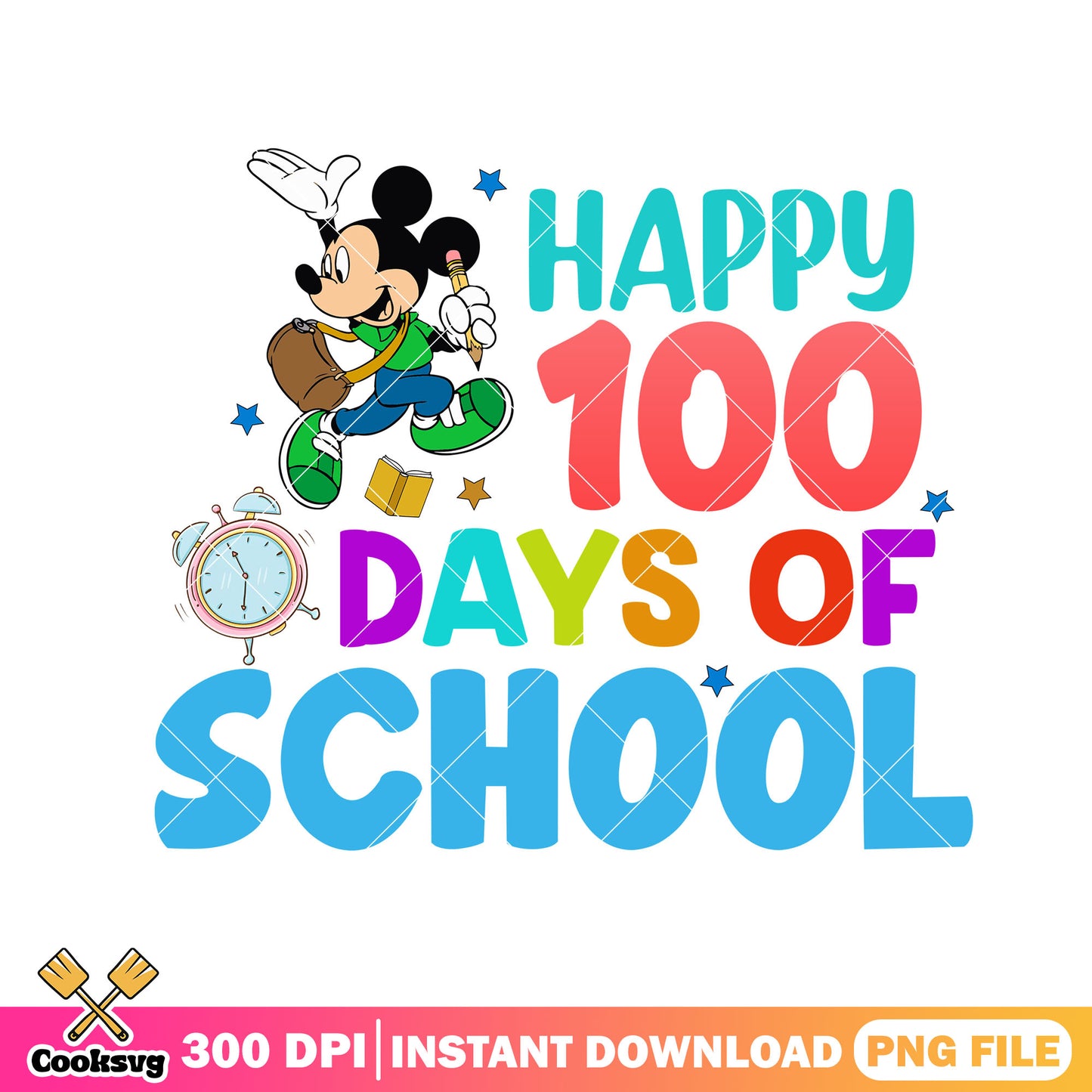 Mickey 100 days design png, mickey mouse png, going back to school png