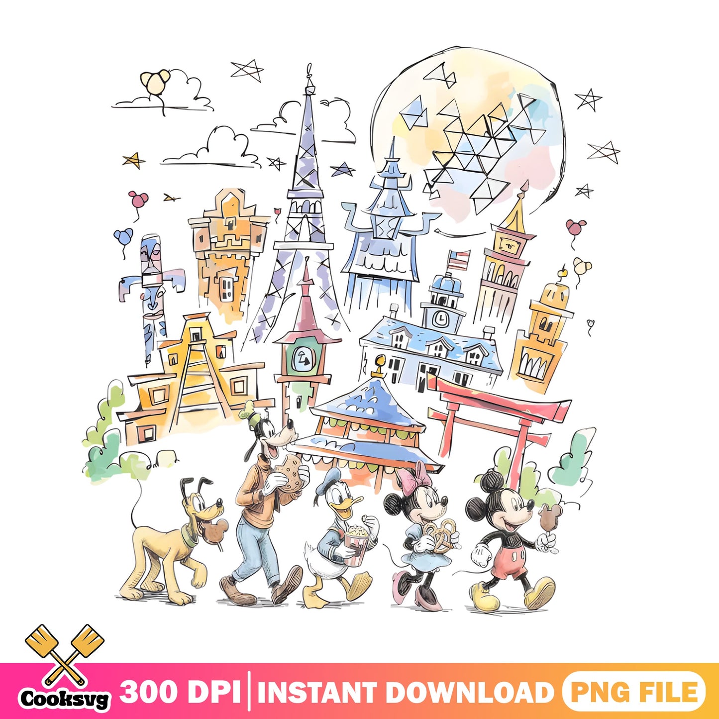 Mickey And Friends Disney World Trip PNG, Epcot PNG, Disney PNG