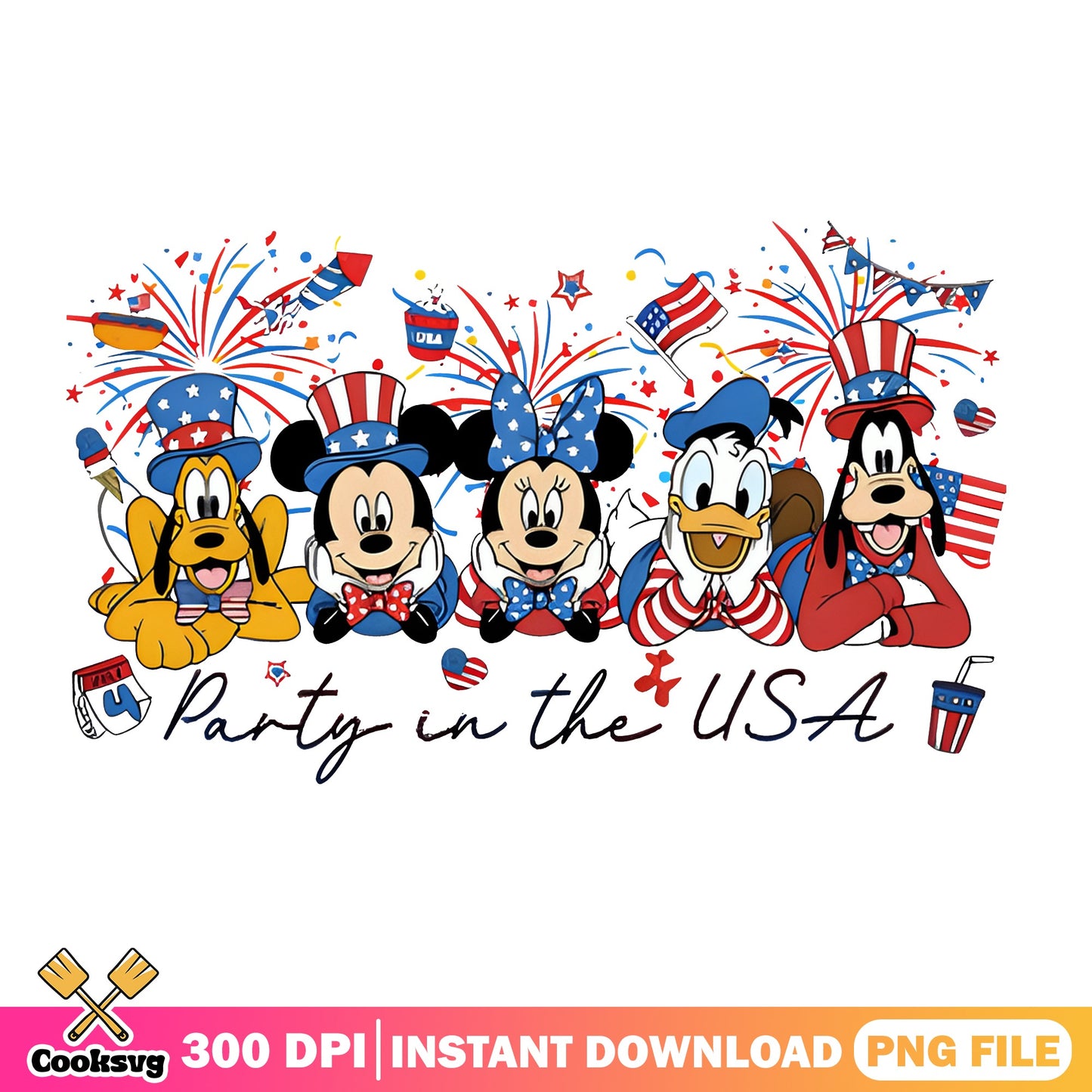 Mickey And Friends Party In The USA PNG, 4th Of July PNG, Disney PNG