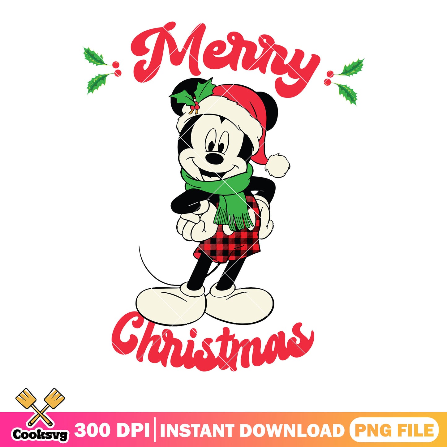 Mickey merry christmas vintage png, mickey mouse png, santa hat png