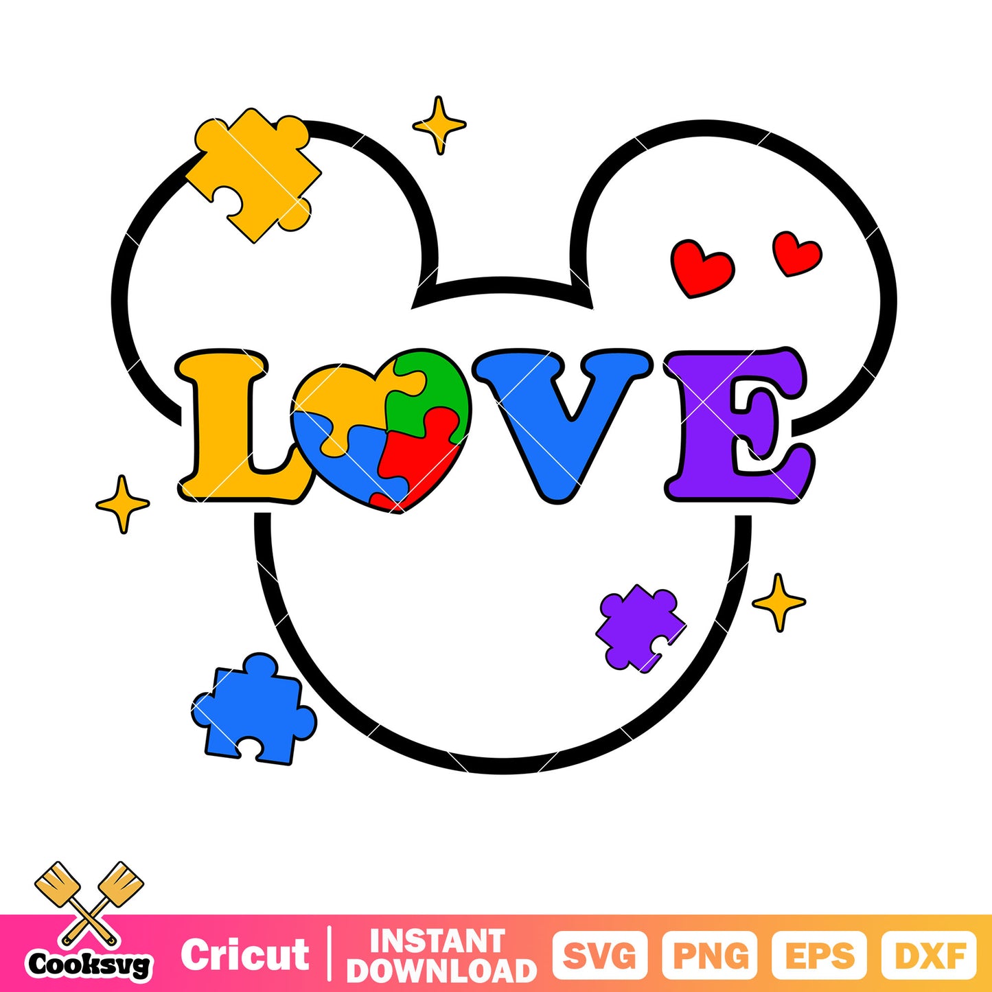 Mickey mouse head love autism awareness svg, mickey mouse autism svg, autism shirt svg