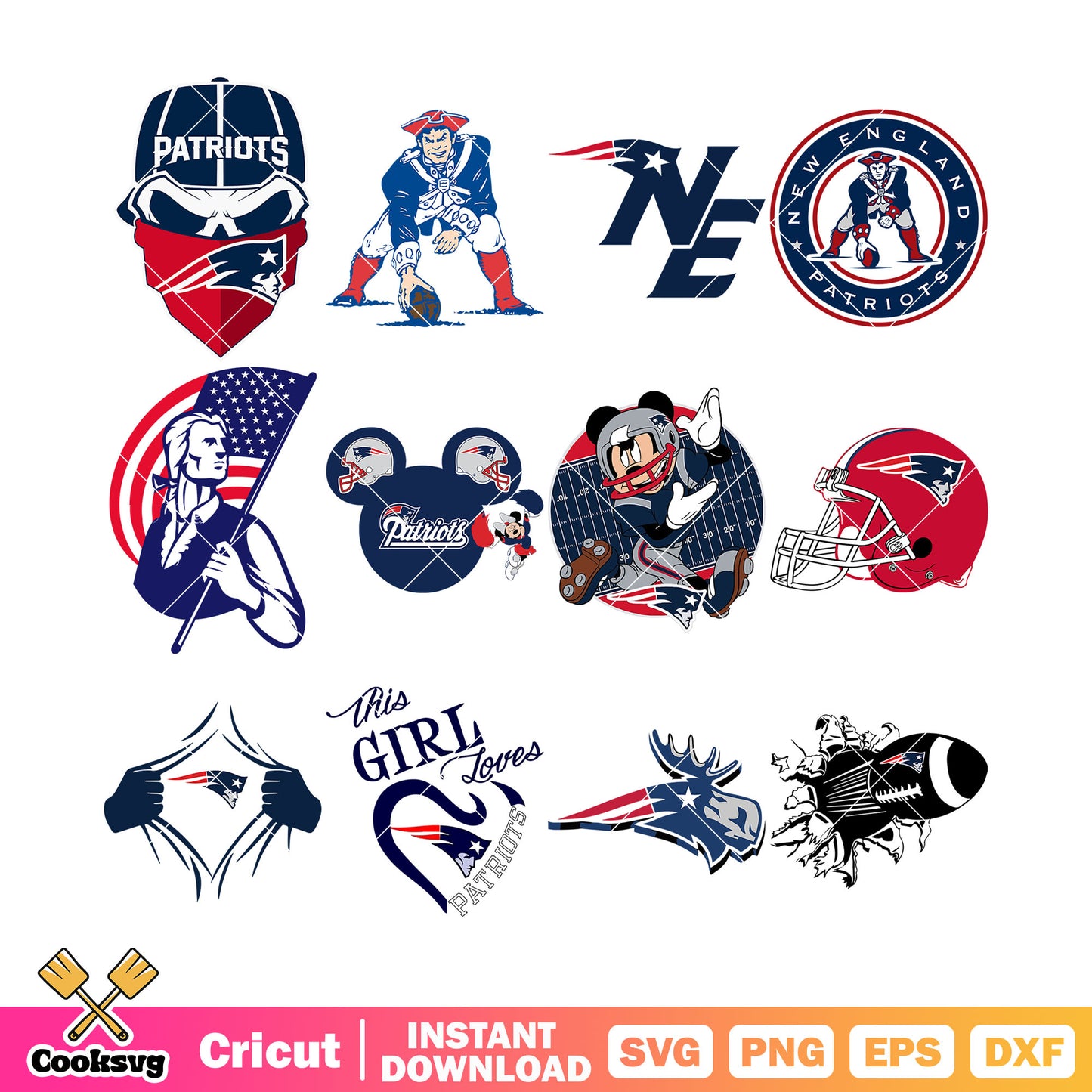 Mickey mouse patriots bundle svg, new england patriots svg, nfl team svg
