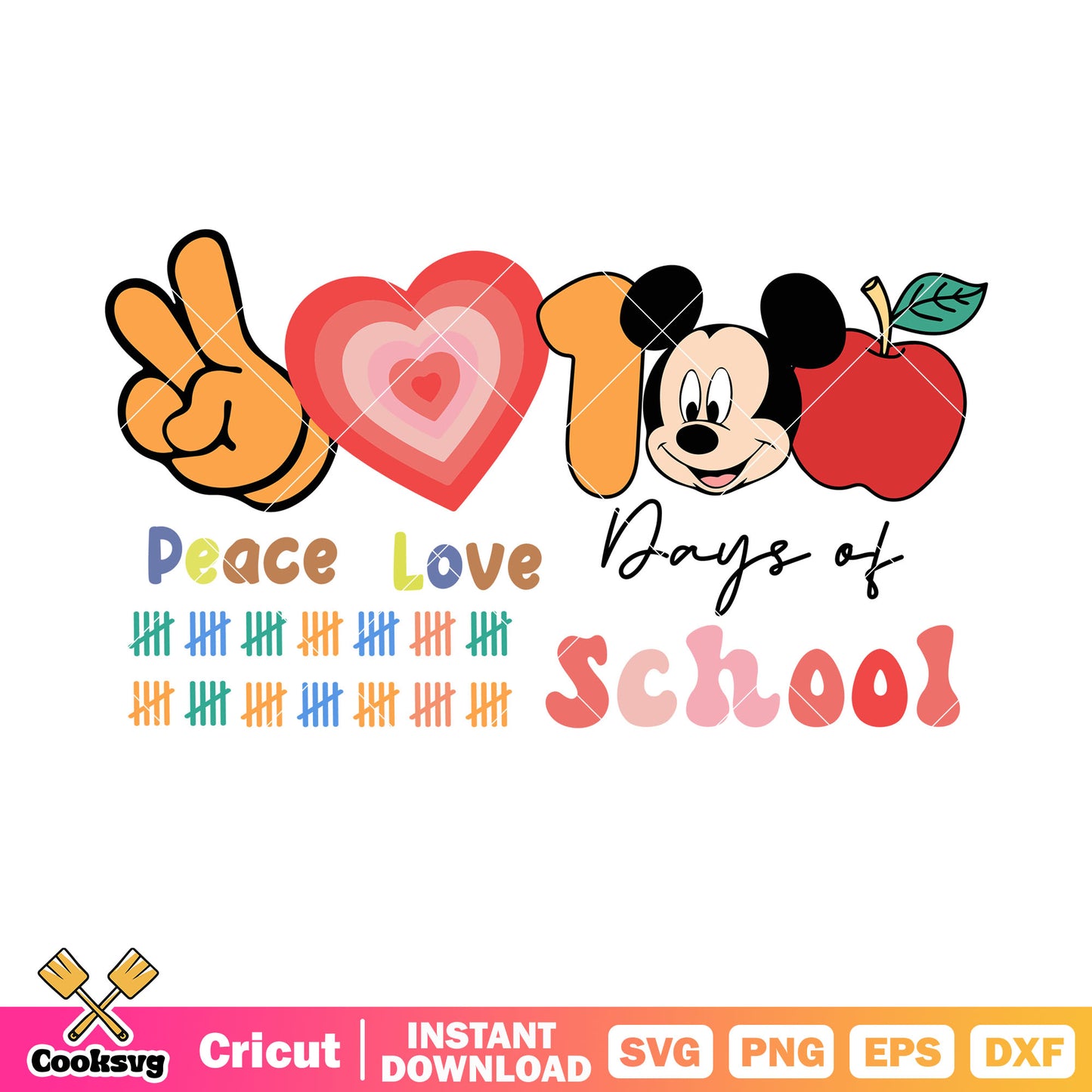 Mickey peace love 100 days of school svg, 100 days of school svg