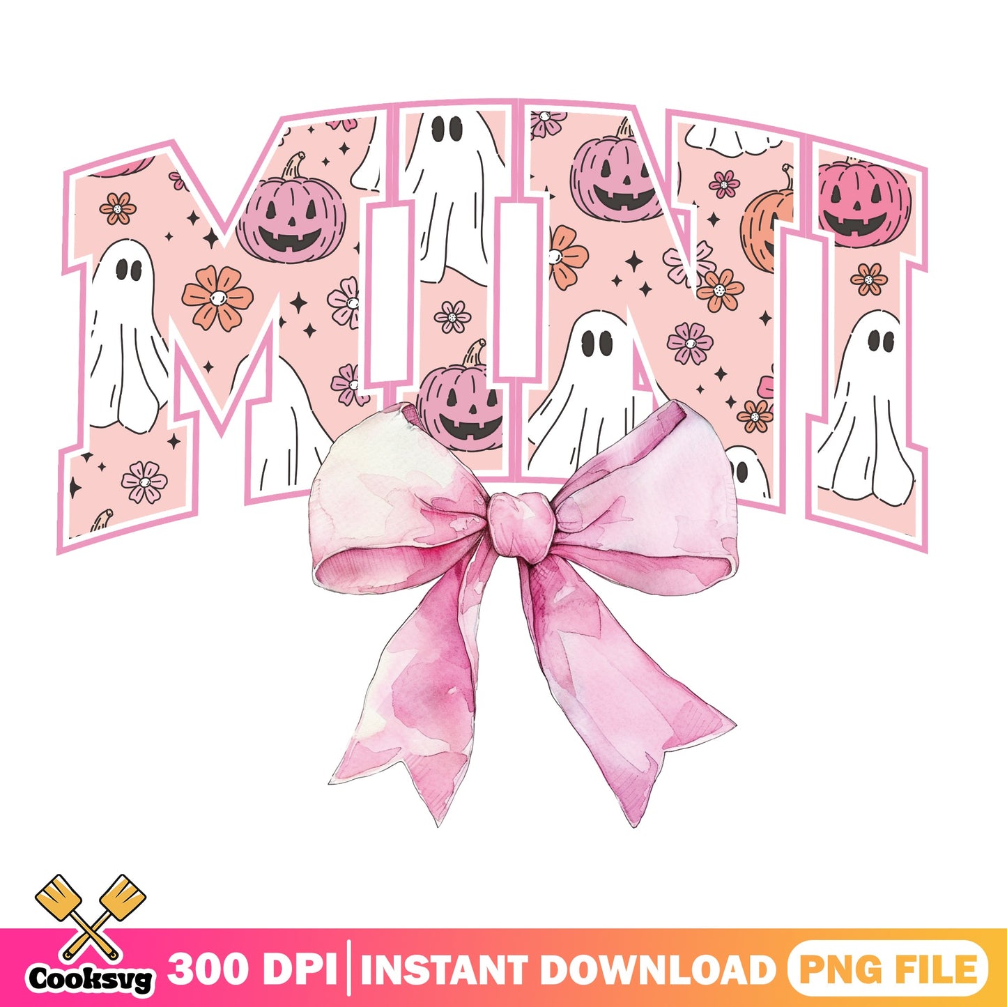 Mini Halloween PNG, Pink Ghost Pumpkin Bow PNG, Spooky Kids PNG