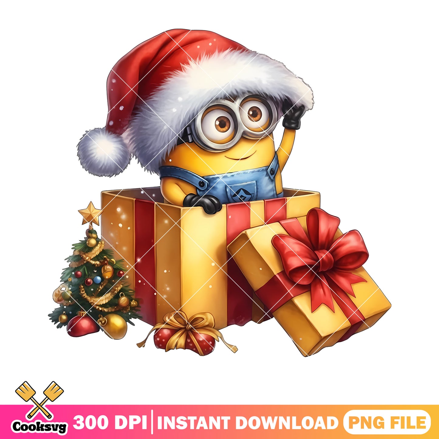 Minion christmas png, christmas tree png, christmas gifts png