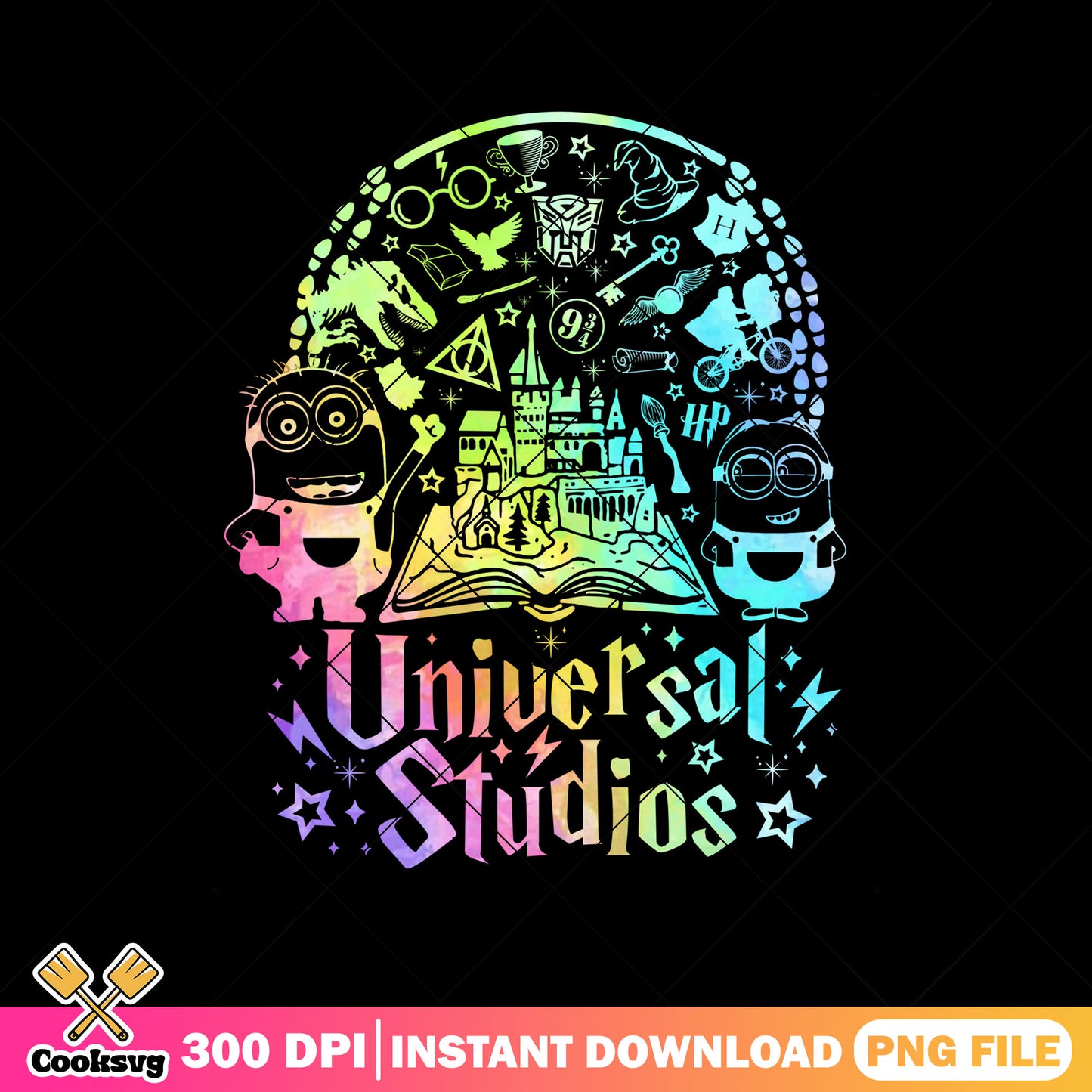 Minion universal studios colorful png, minions movie png, universal studios png
