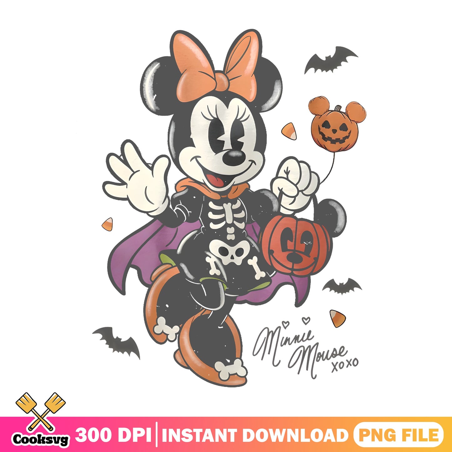 Minnie Mouse Halloween PNG, Disney Halloween PNG, Skeleton PNG