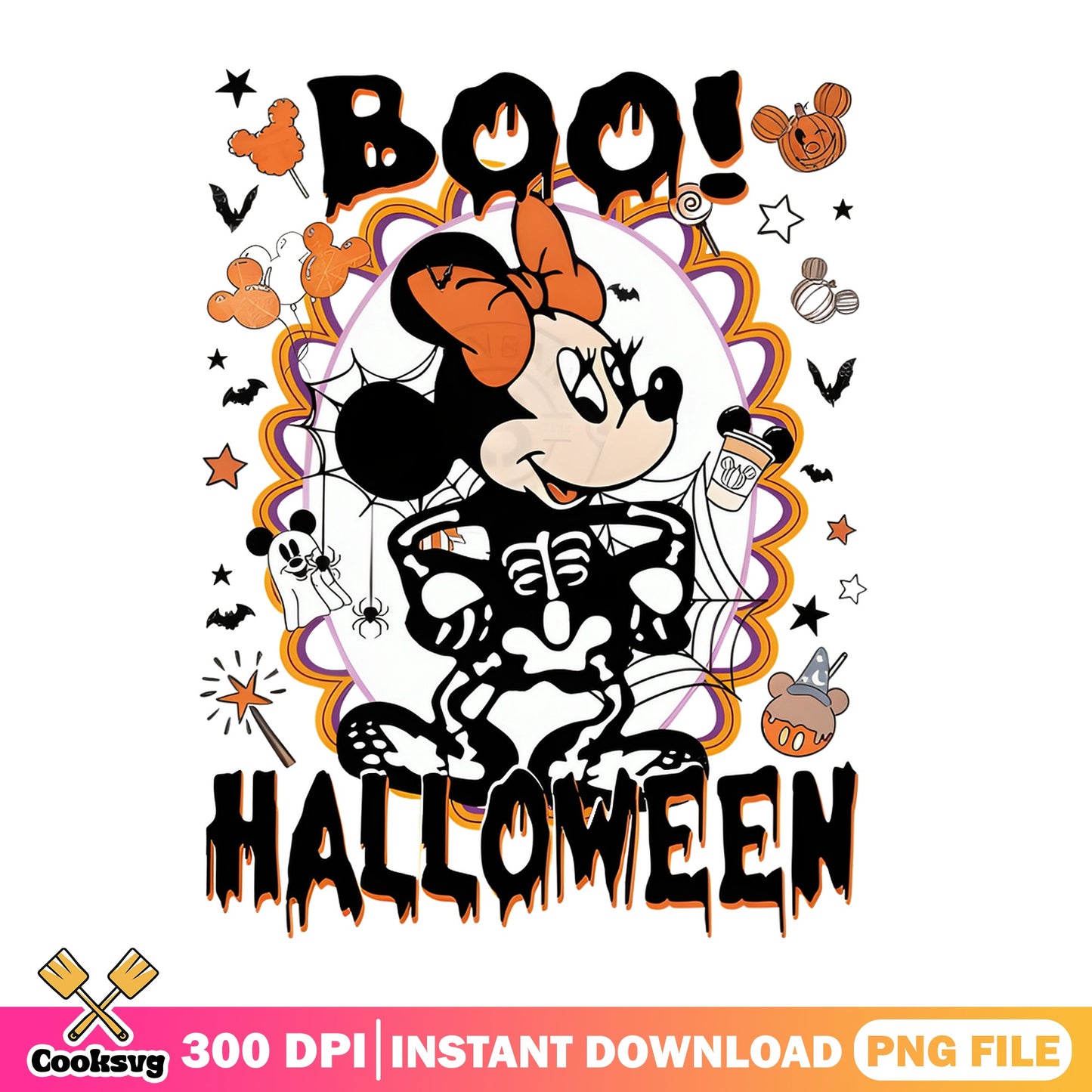 Minnie Mouse Halloween Skeleton PNG, Disney Boo PNG, Halloween PNG