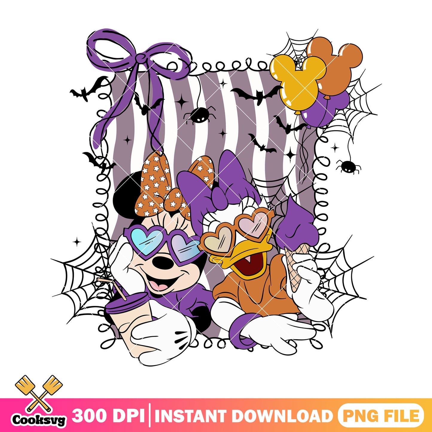Minnie and daisy design png, disney art png, halloween costumes png