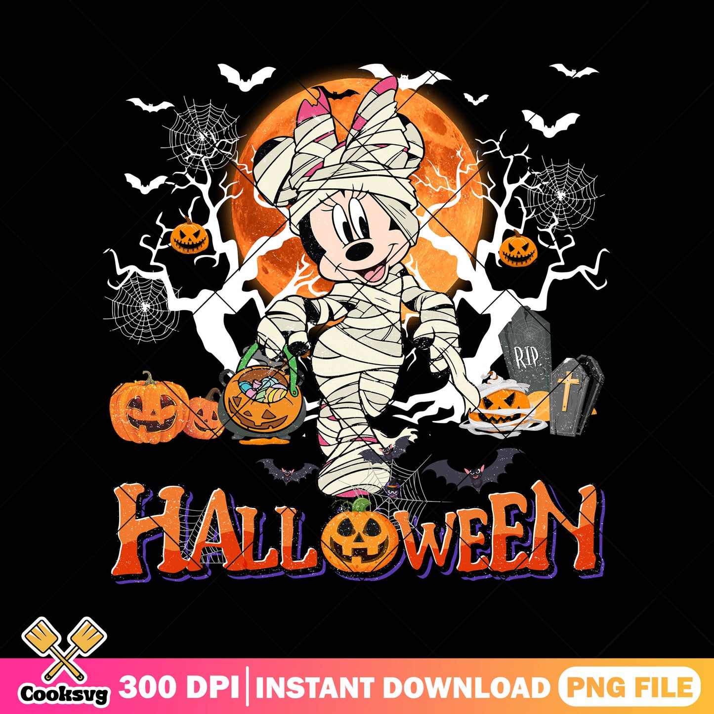 Minnie bandaged costume png, scary cartoon png, happy halloween png