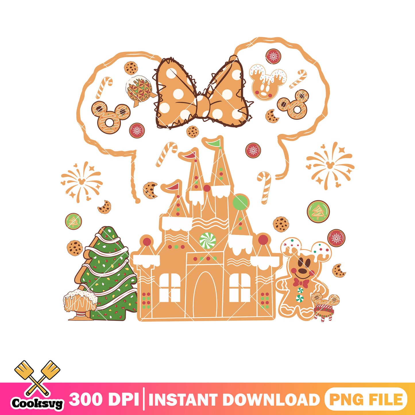 Minnie castle head gingerbread christmas png, mickey castle png, gingerbread man png