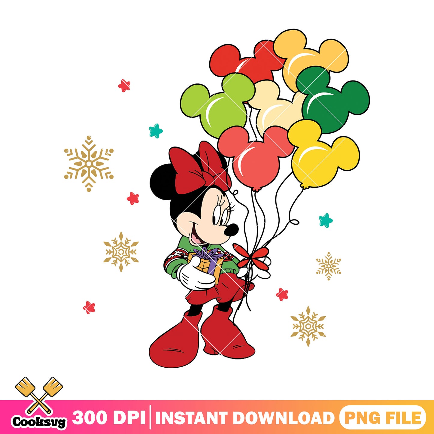 Minnie christmas balloon png, christmas gifts png, minnie mouse png