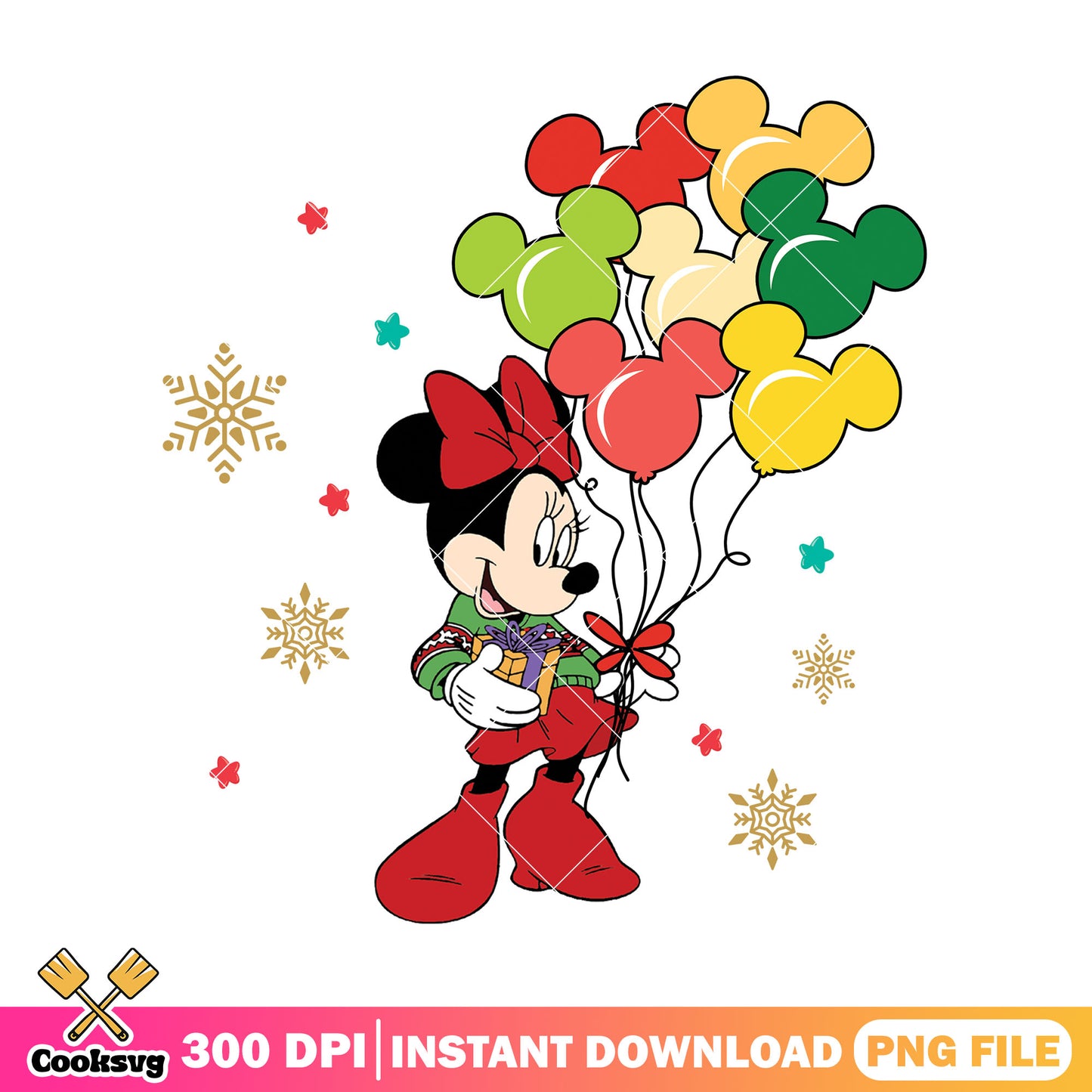 Minnie christmas balloons png, christmas gifts png, minnie mouse png