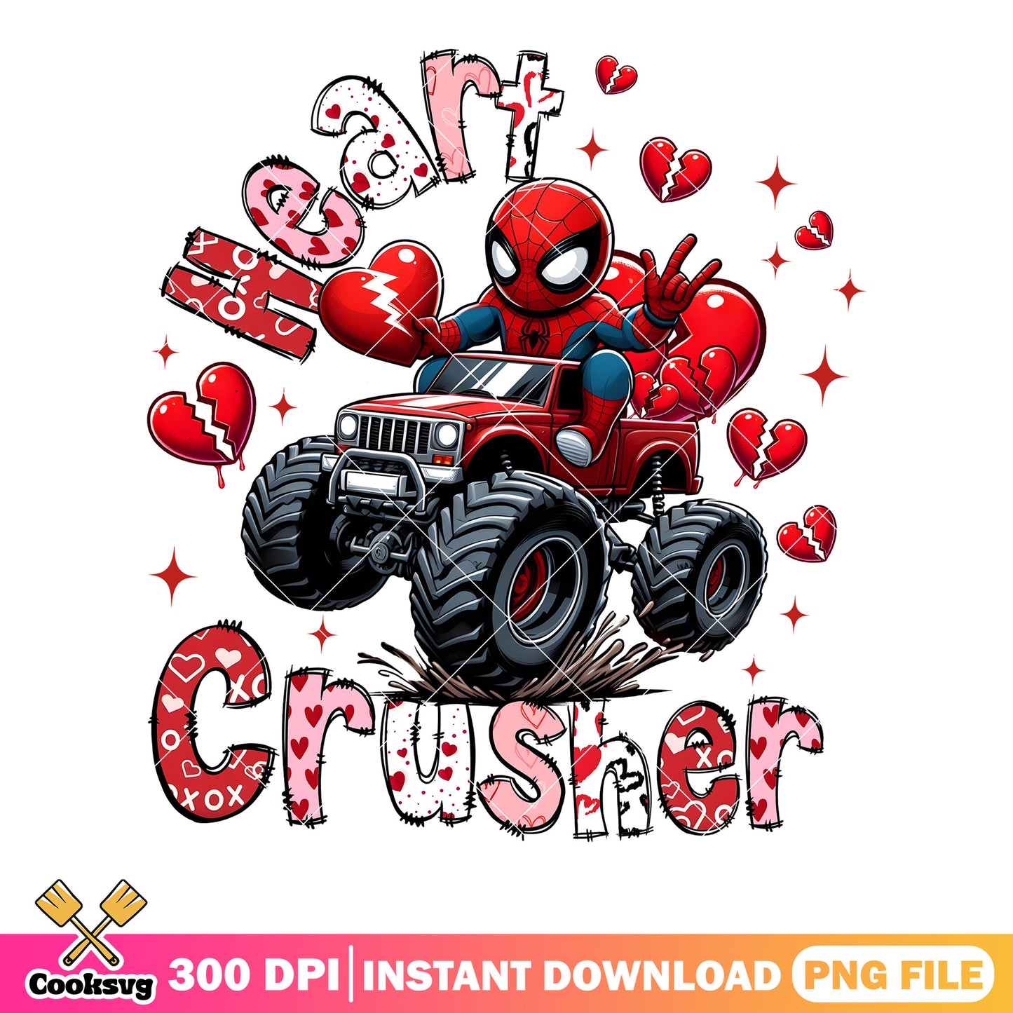 Monster truck valentine png, spider man png, marvel valentine png
