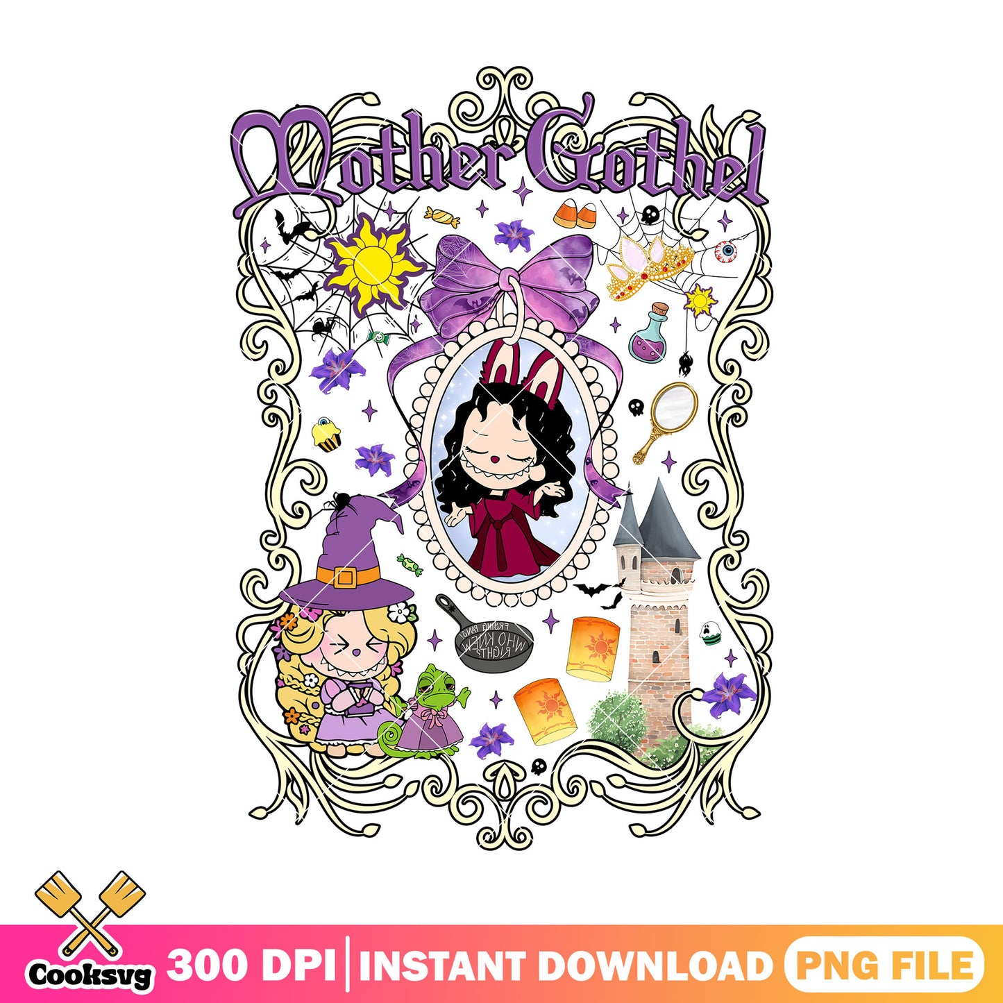 Mother gothel design png, cute bunny png, happy halloween png