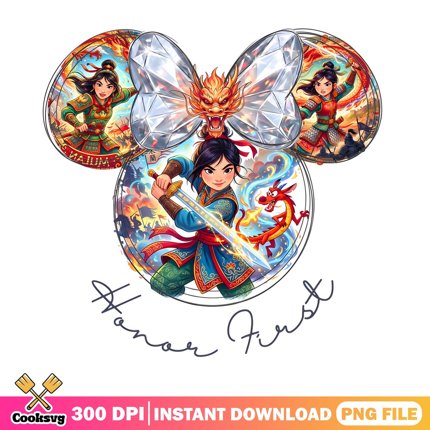 Mulan Honor First Mickey Head PNG, Disney Princess PNG, Mushu Dragon PNG