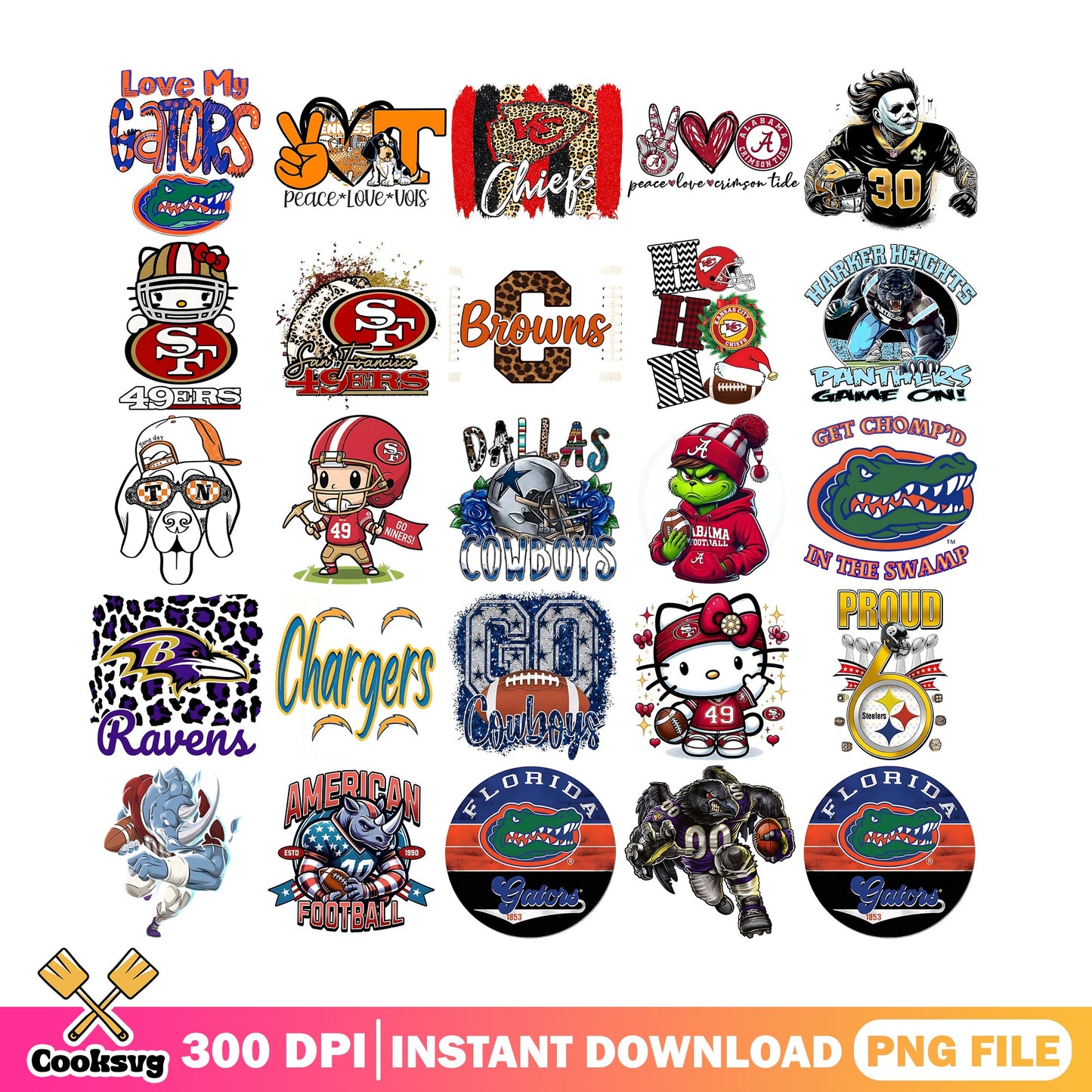 NFL Teams Football Bundle PNG, Sports Clipart, Hello Kitty PNG